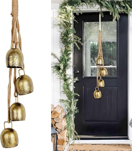 Campanas de hierro Campanas de 4 campanas relajantes y tranquilas campanas de viento decoración de Navidad, campanas de vaca, campanas rústicas