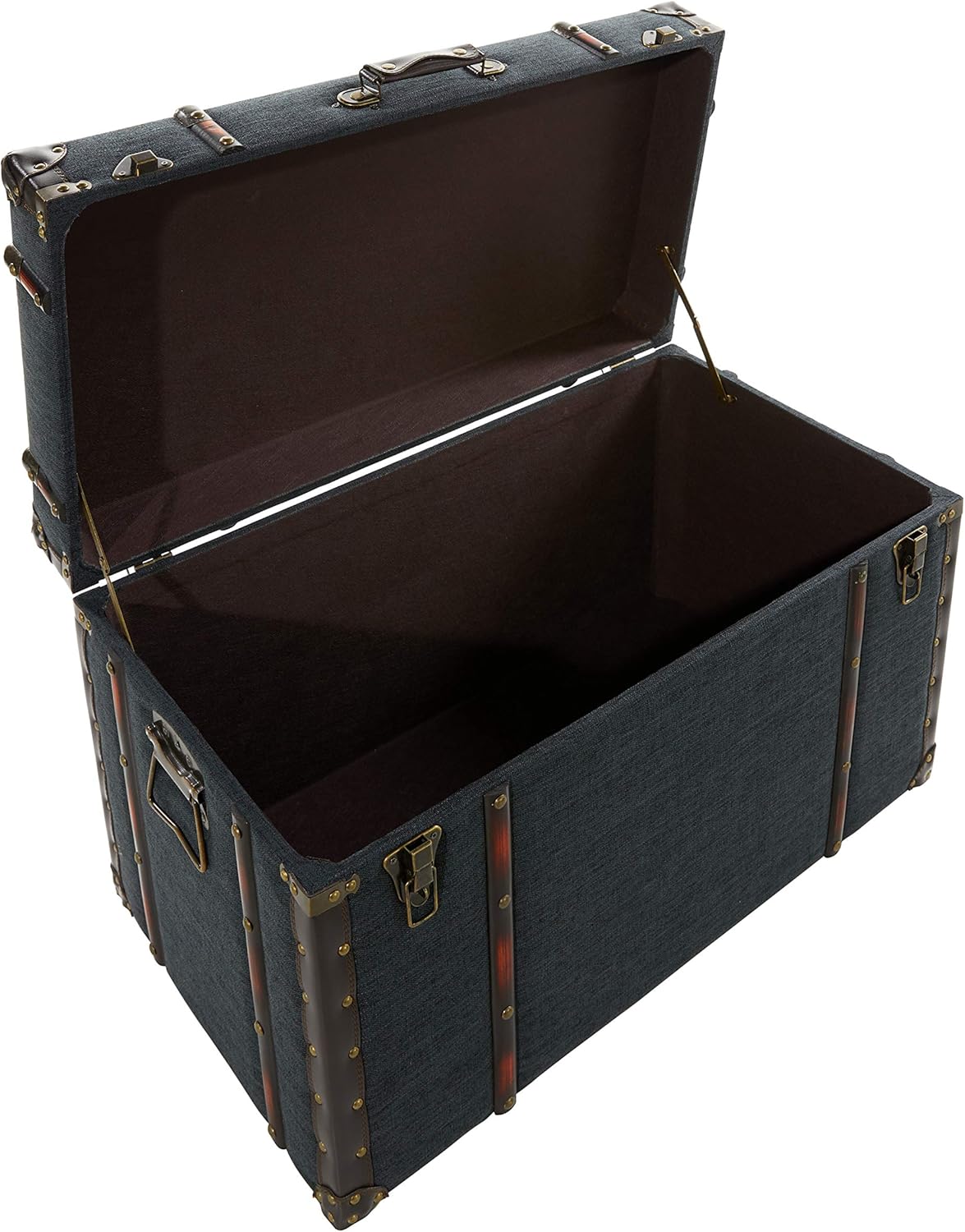 Deco 79 55789 Wood, Linen, Iron and Faux Leather Luggage Trunks, 24 in x 28 in x 32 in, Darkblue/Red/Brown : Home & Kitchen