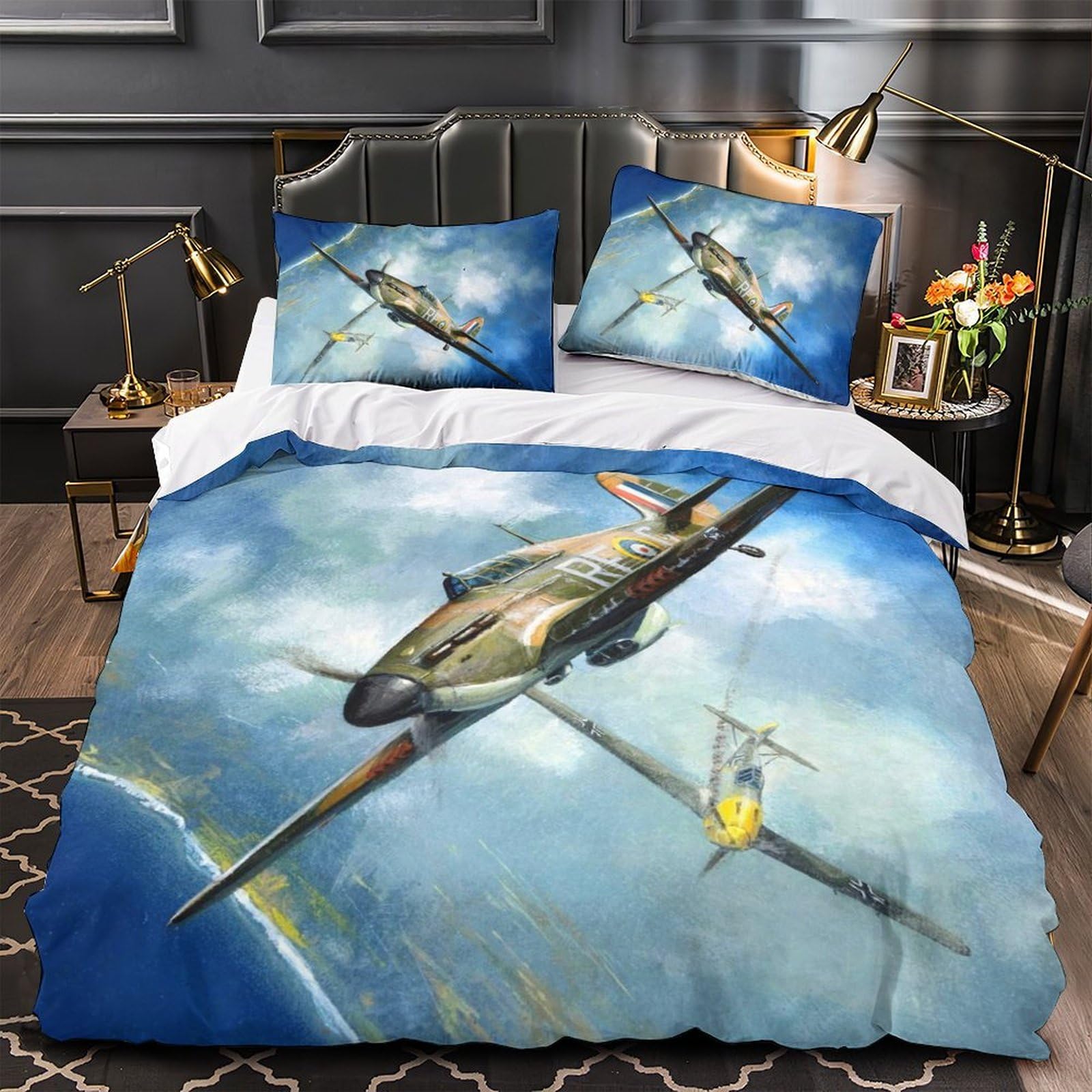 Lxhaspieo Boys Style-6 British Hurricane Fighter Duvet Cover Comforter Covers Quilt Cover 3D Printed Military For Girls With Zipper Closure With Pillow Cases Soft Microfiber Bedding Set 3 Pieces Double（200X200cm）