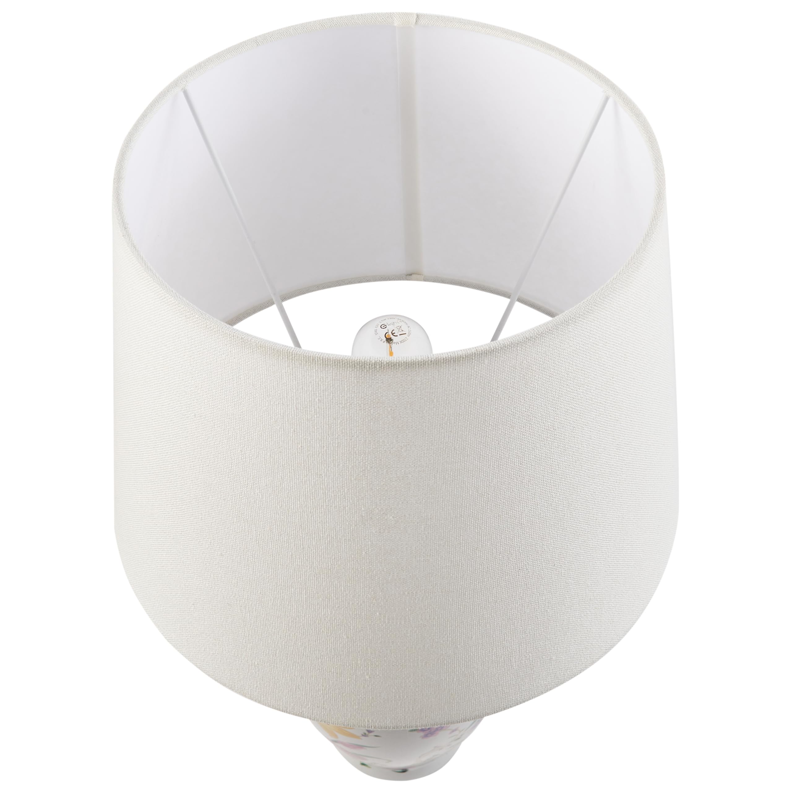 Beliani Stilvolle Tischlampe mit floralem Patten Porzellansockel Leinen-Trommelschirm Beleuchtung Weiß Acrosso