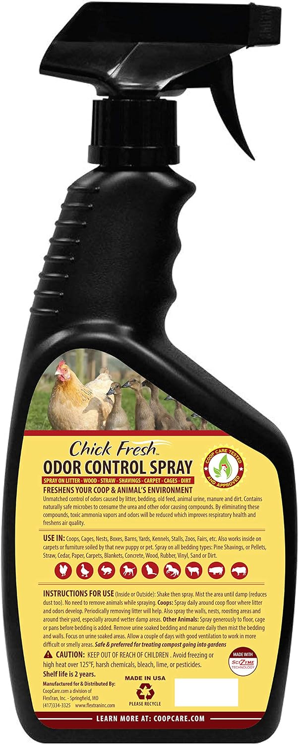 Coop Care Chick Fresh - Odor Control Spray for Backyard Chickens. Eliminator of Chicken Coop & Brooders Odor & Ammonia! 24 oz Poultry Spray Bottle Poultry Supplies from