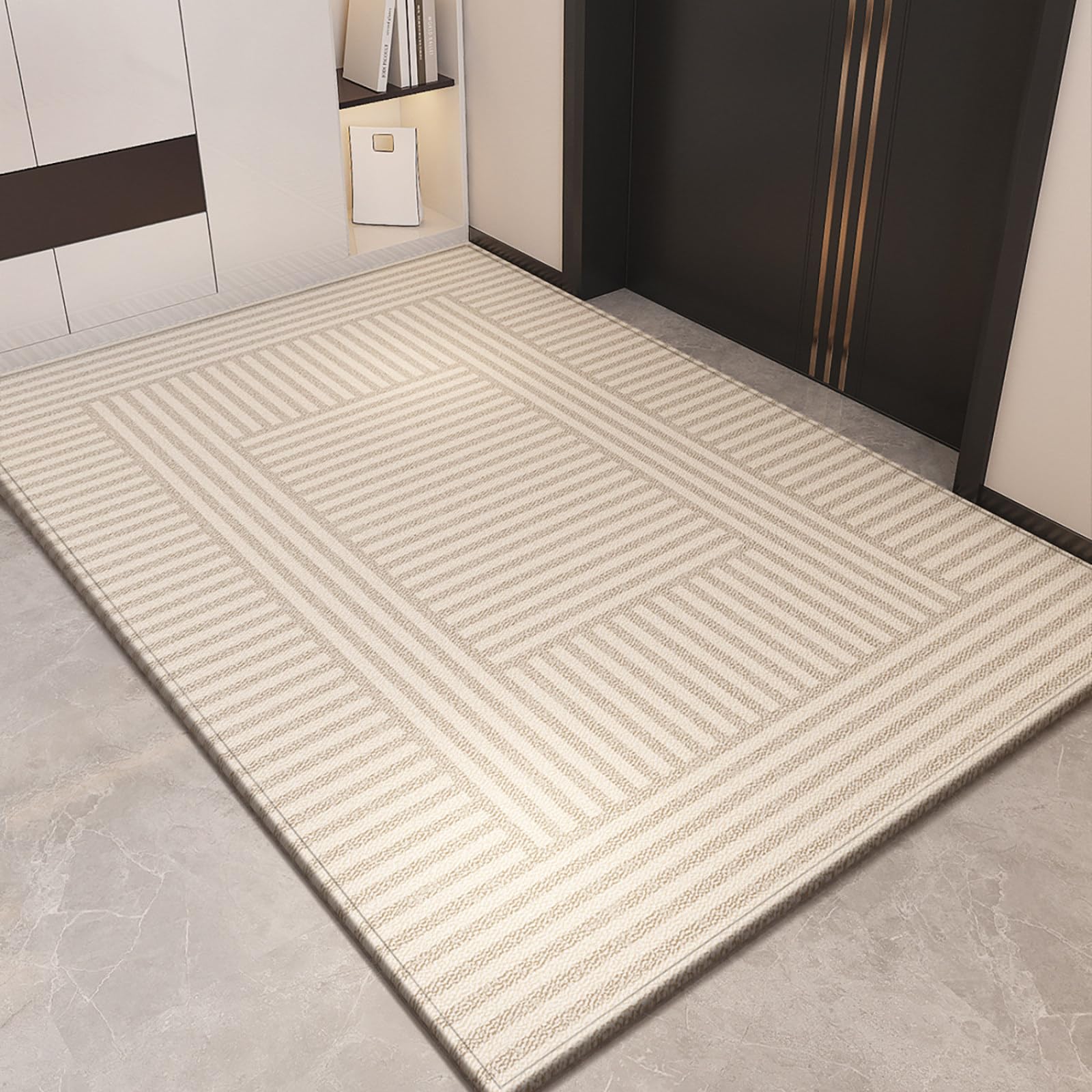 Felpudo Entrada Casa 90x150 Líneas Geométricas Beige Felpudo Exterior Antideslizante Lavable Felpudos para Pasillo Cocina Puerta Jardín Decoración Alfombrilla para Entrada
