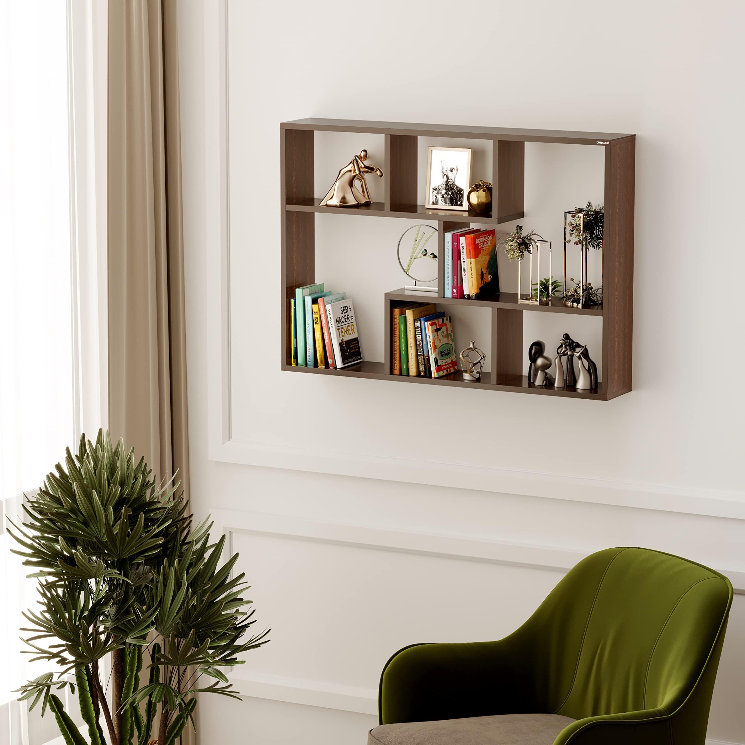 BLUEWUD Lucas Engineered Wood Wall Decor Shelf, Display Rack with Key ...