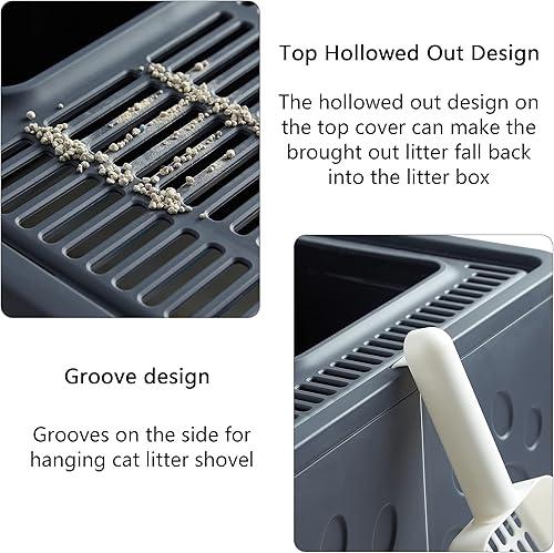 Miniatura 4 de Caja de arena para gatos con tapa, plegable y cerrada, orinal con tapa, entrada frontal y salida superior, cajas de arena para gatos, tipo cajón,