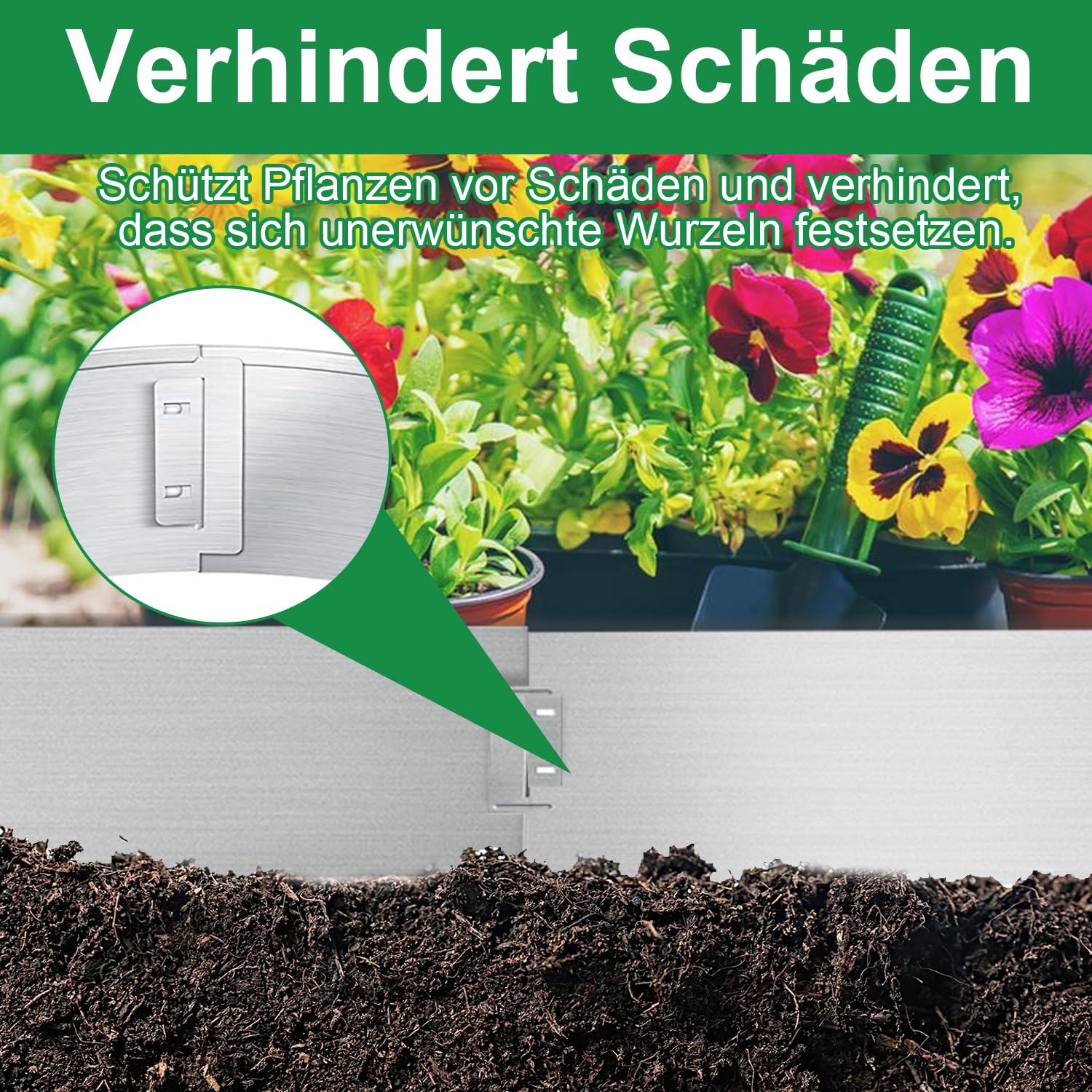 Ikodm Rasenkante 5m 10m 15m 20m 30m 40m 50m Rasenkante Metall, 100x15cm Verzinkt Beeteinfassung Beetumrandung Mähkante Metall Palisade, kann für Bauernhof, Garten, Hof, Länge 50m - Höhe 15cm-Silbrig