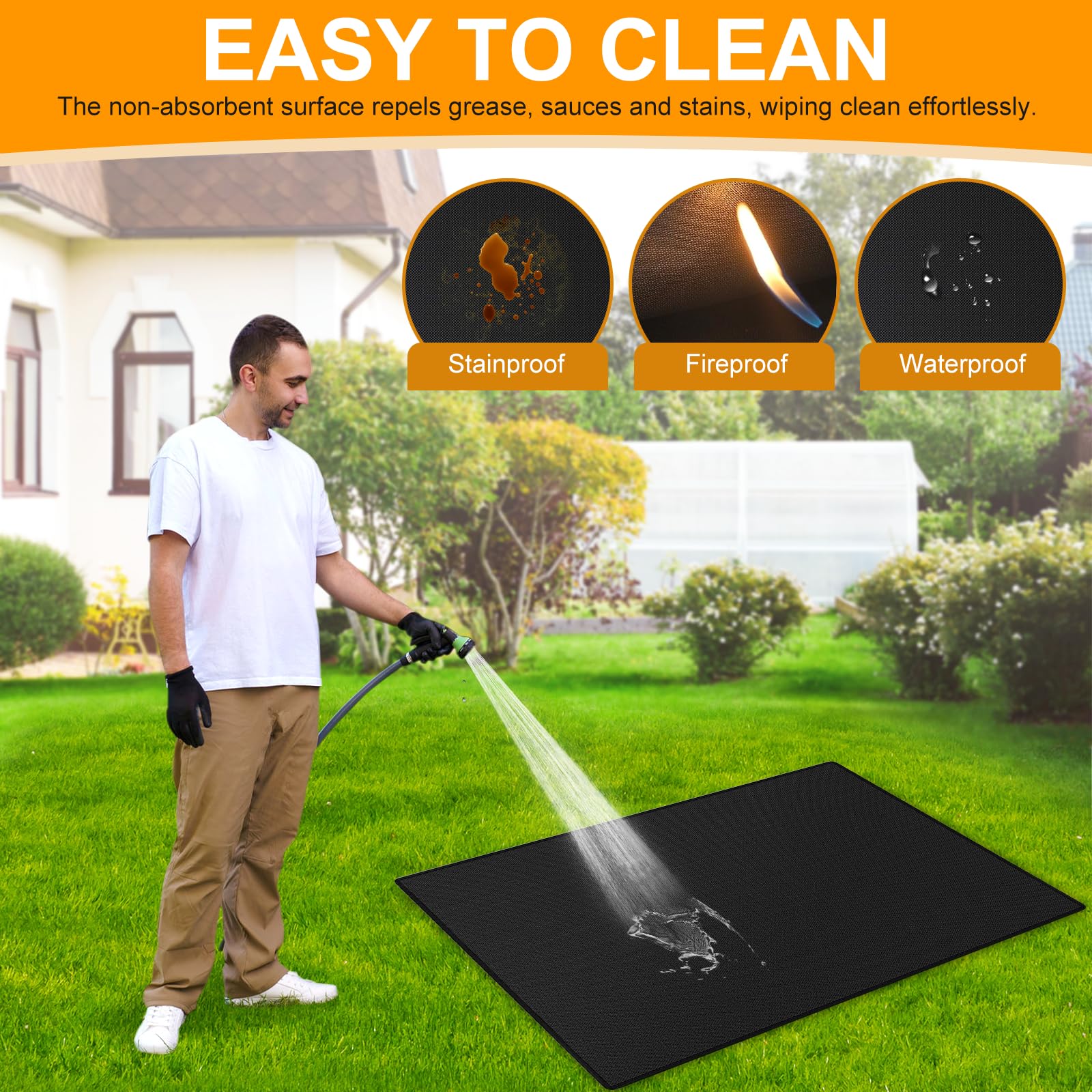 Tapis de barbecue ignifuge 100 x 150 cm en fibre de verre