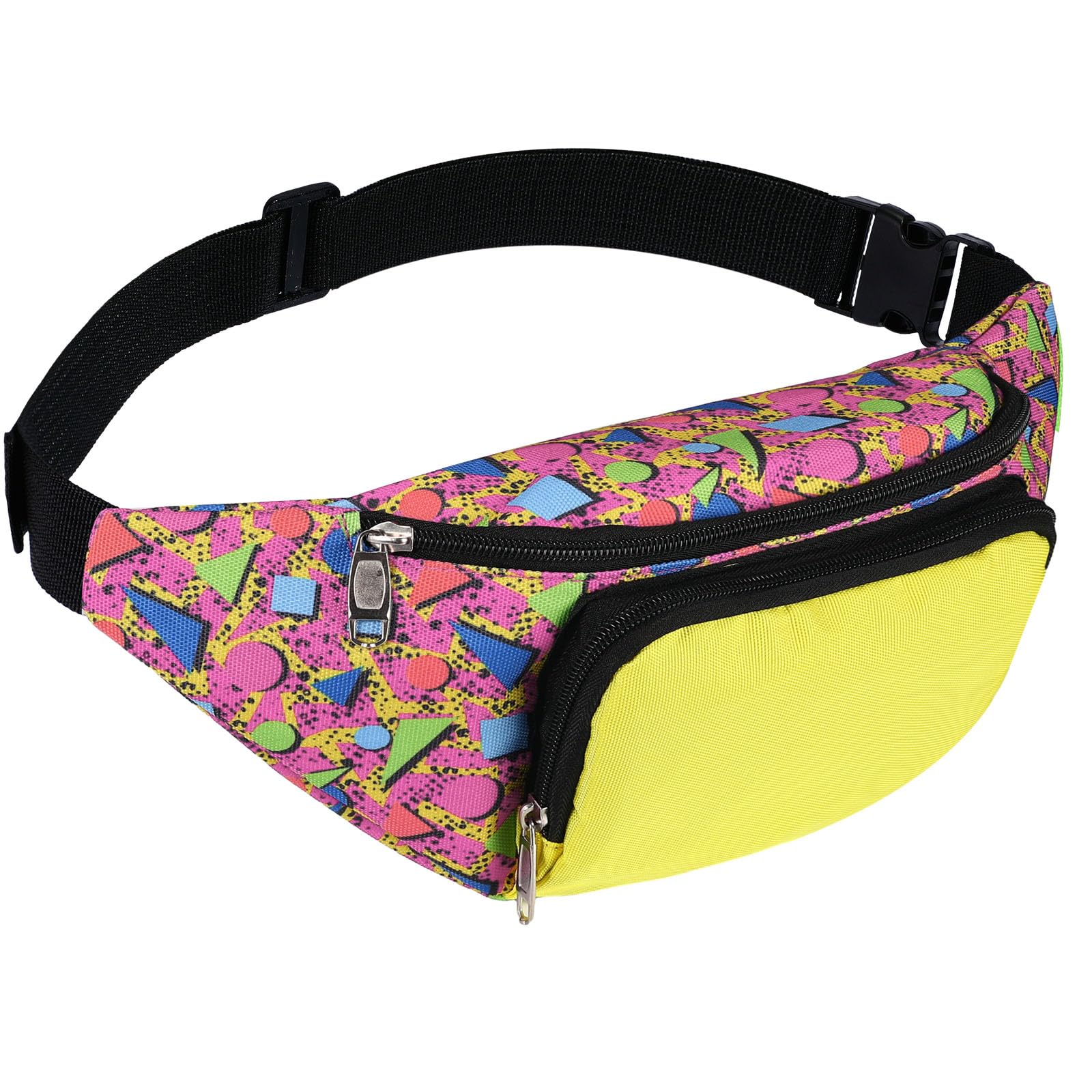 Xuniea 80s Retro Neon Fanny Pack 2 Pockets Belt Bags 90s Costumes for Women Men Waist Packs for Holiday Festival 80s Theme Halloween Party(Stylish