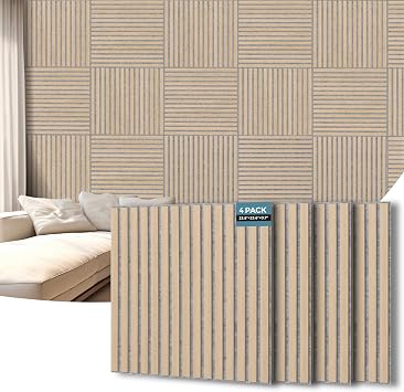 AKUMAX 4 Pack Wood Panels-3D Slat Wall Panelling for Wall-Ceiling and Sound Absorbing - Wooden Wall Panels for Living Room, Bedroom-Fire Retardant & FSC-15.5 ft2Classic Oak