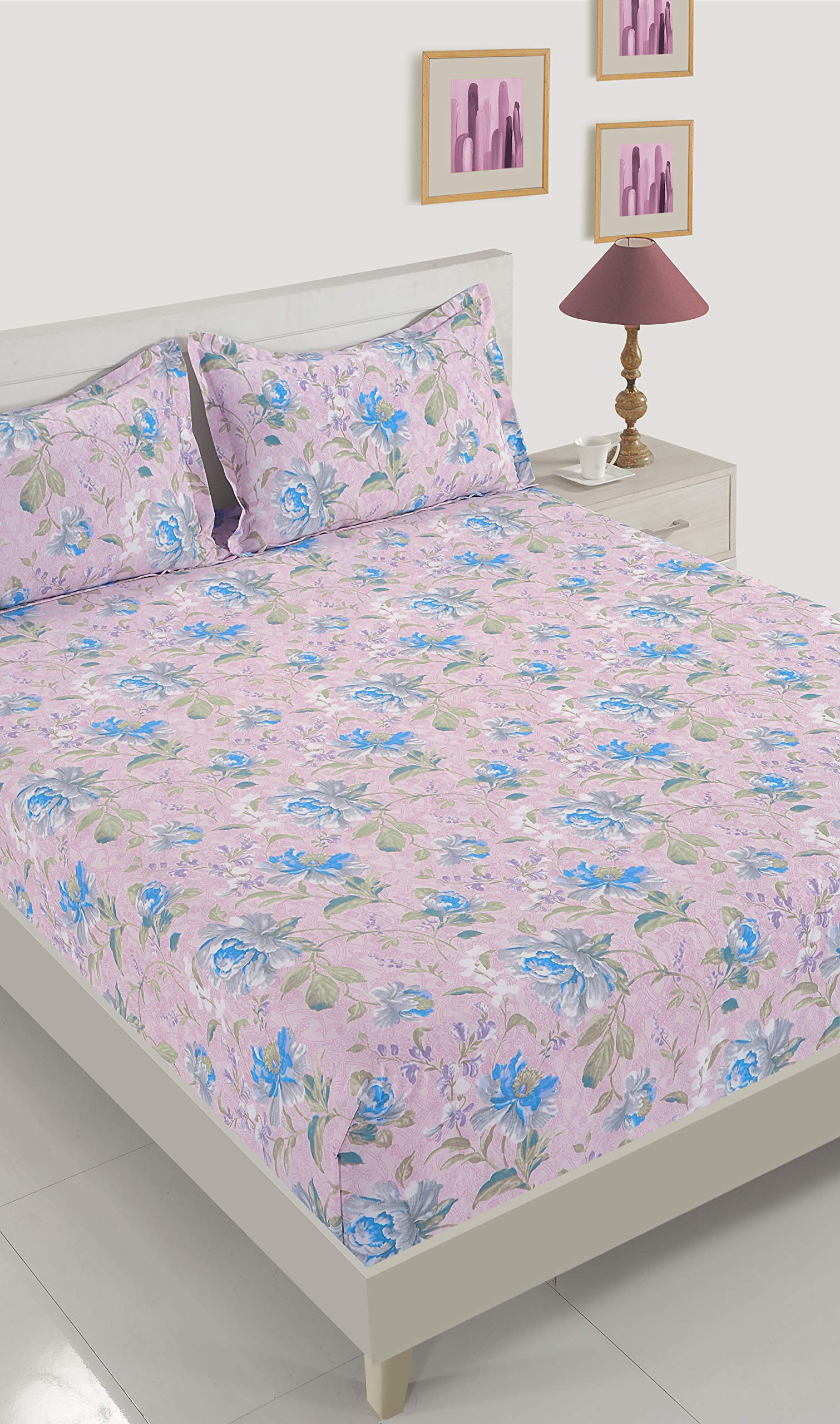 Swayam Sparkle Collection Fitted Queen Bedsheet Set, Blue, 150 X 200 40 cm, Qf-11025