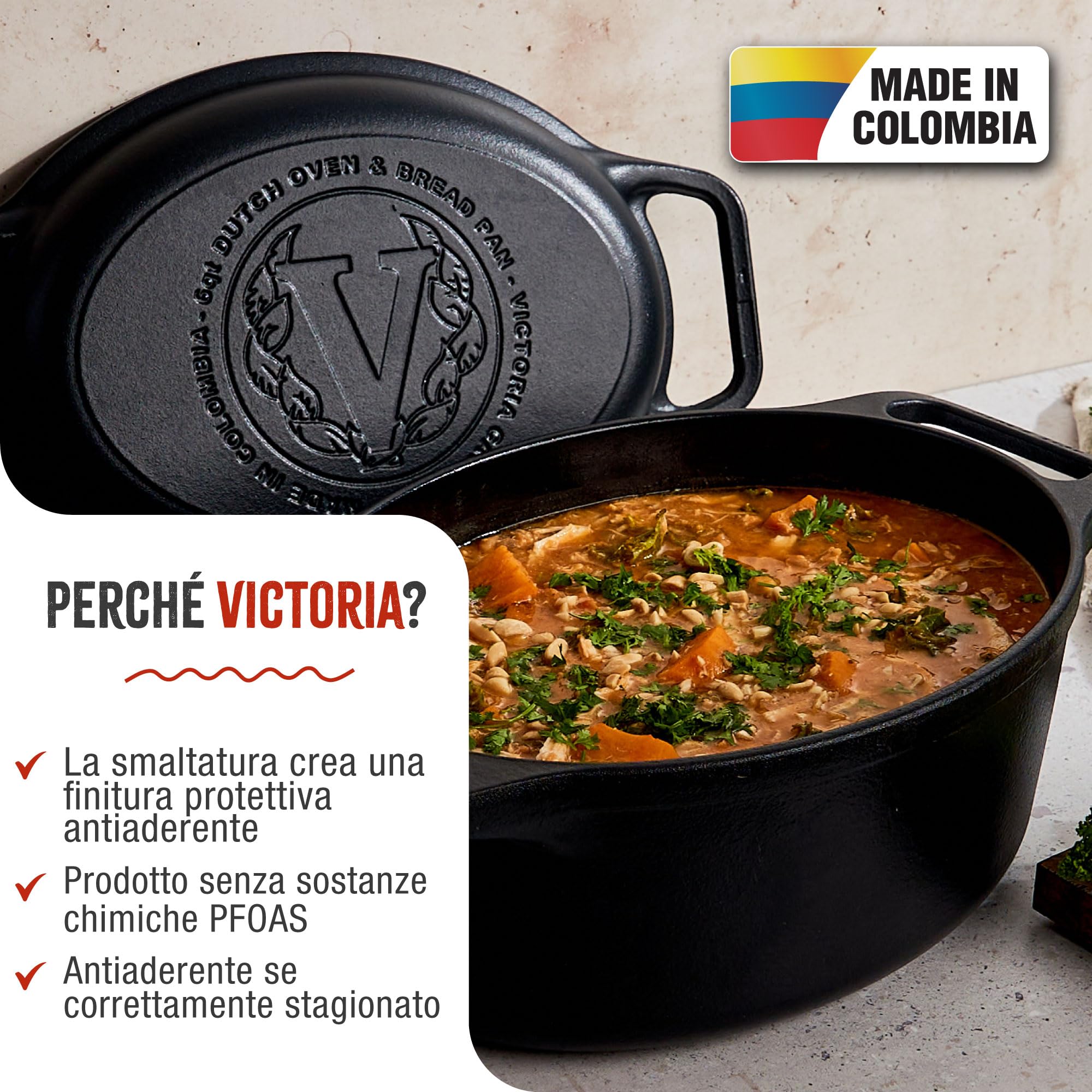 Victoria Forno Olandese, Pentola et Padella Induzione Ghisa Smaltata 31 cm Ovale, Cocotte 5,7L, Senza PTFE né PFOA, Adatta per Fuoco, Barbecue, Forno, Vetroceramica, Gas