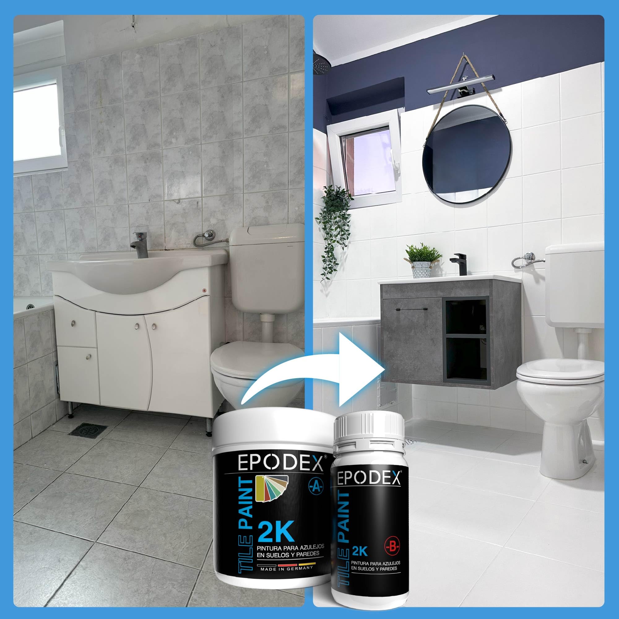 EPODEX Pintura para azulejos 2K con accesorios - Peach - Pastel | Pintura azulejos baño, cocina y más, Resistente al agua y abrasión, Apta para suelos y paredes - 1,8kg (7m² con 2 capas)