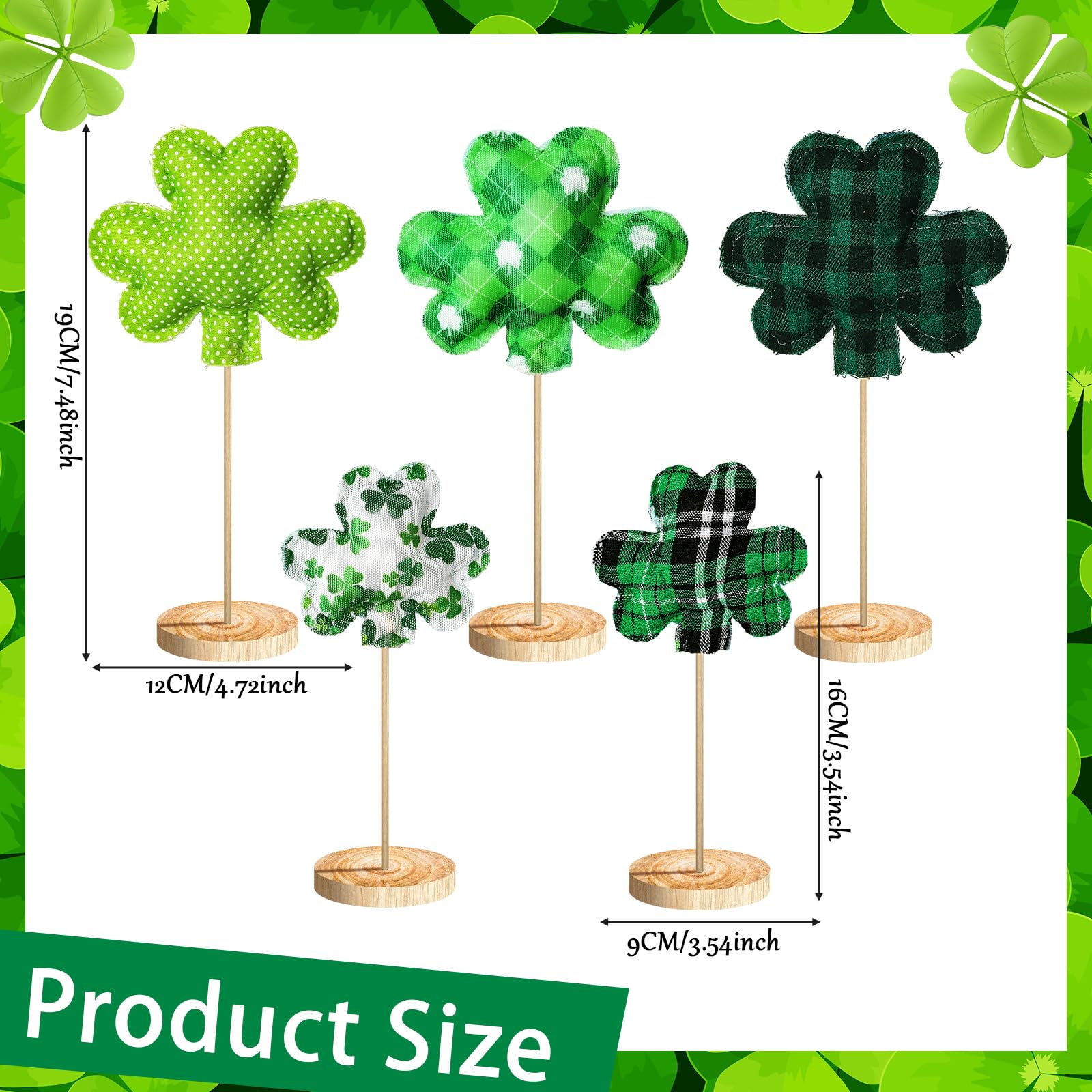 5 Pcs St Patrick's Day Table Wood Sign Fabric Shamrock Tabletop Standing Decor Irish Block 3D Rustic Freestanding Table Centerpiece for Wedding Party Farmhouse Fireplace Mantel(Shamrock)