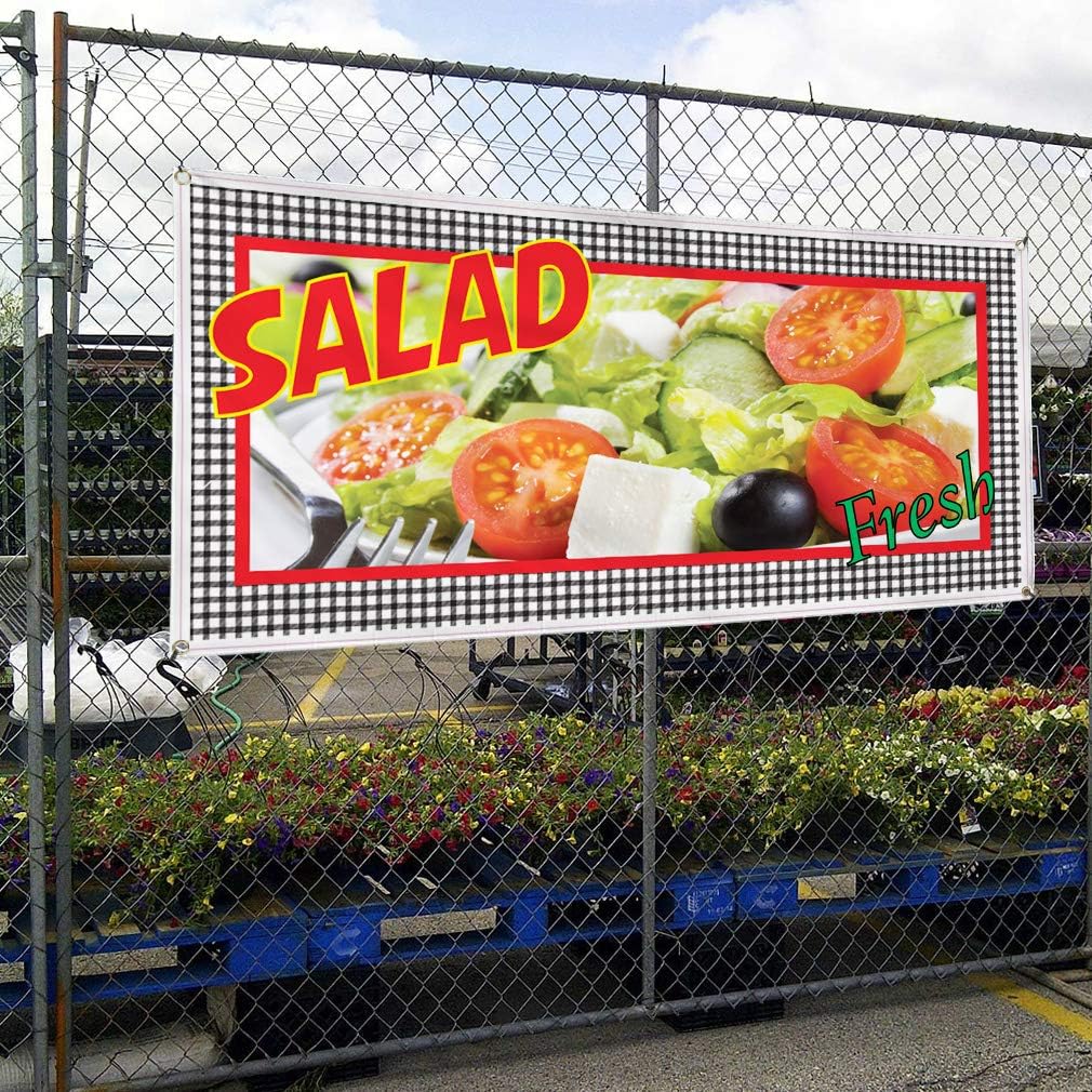 Vinyl Banner Multiple Sizes Salad Fresh Restaurant Cafe Bar Food & Beverage Outdoor Weatherproof Industrial Yard Signs Green 4 Grommets 16x40Inches