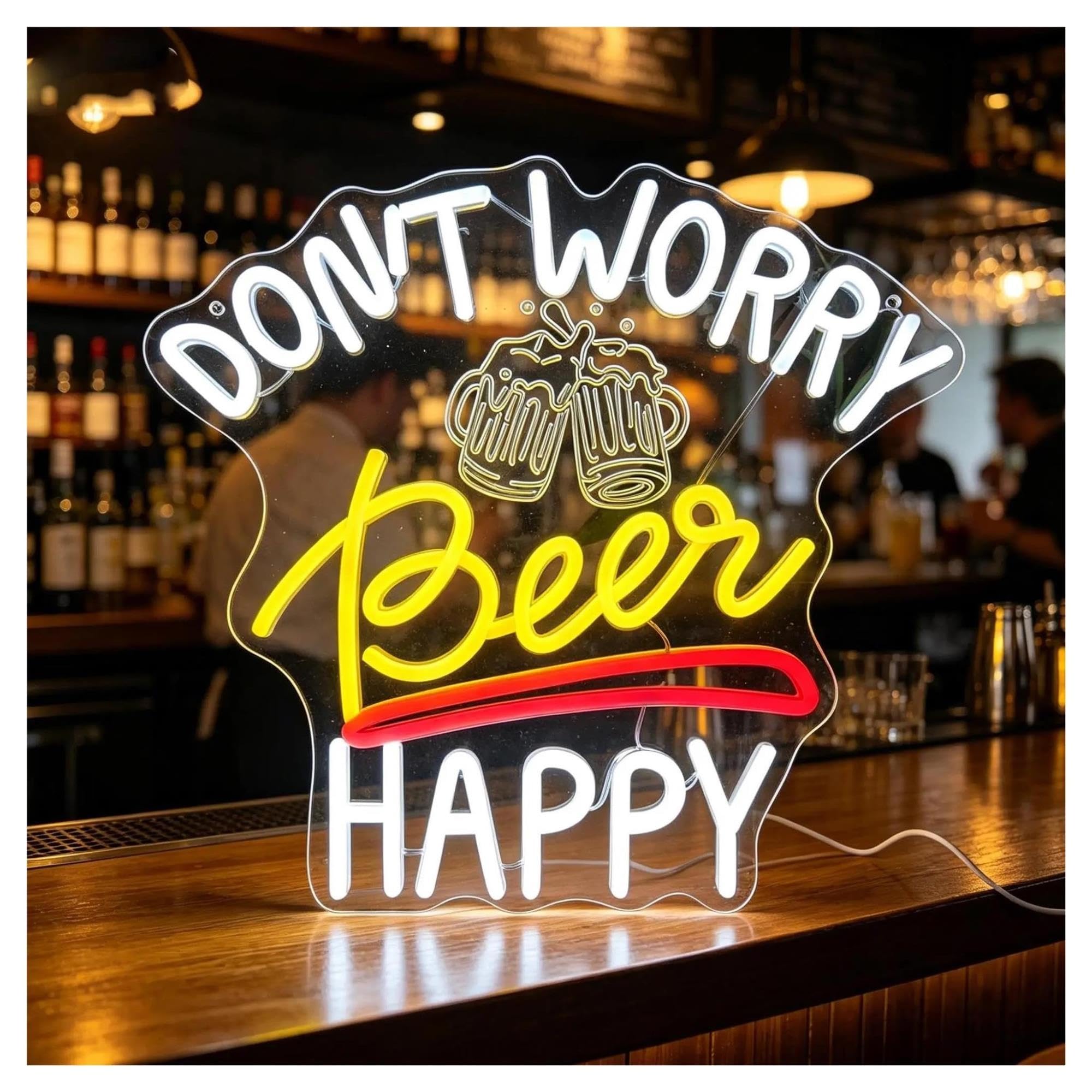 Insegna al Neon Insegna Al Neon Don't Worry Beer Happy | Luce LED Dimmerabile USB Per La Casa Bar Man Cave Pub Party Nightclub Decor 39cmx42cm