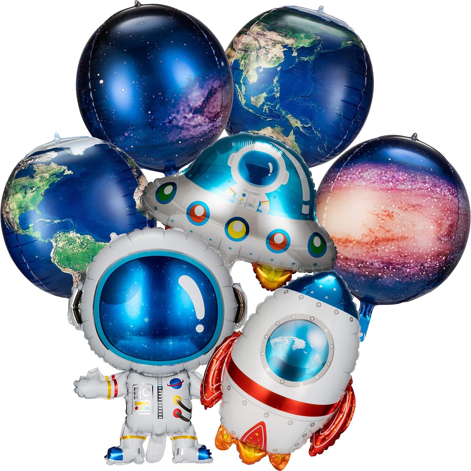 Excefore Galaxy Space Balloons, 8 Pcs Large Outer Space Cartoon Balloons, Inflatable Rocket Astronaut Earth Spaceship Foil Planet Balloons, Space Party Supplies for Birthday Party Baby Shower