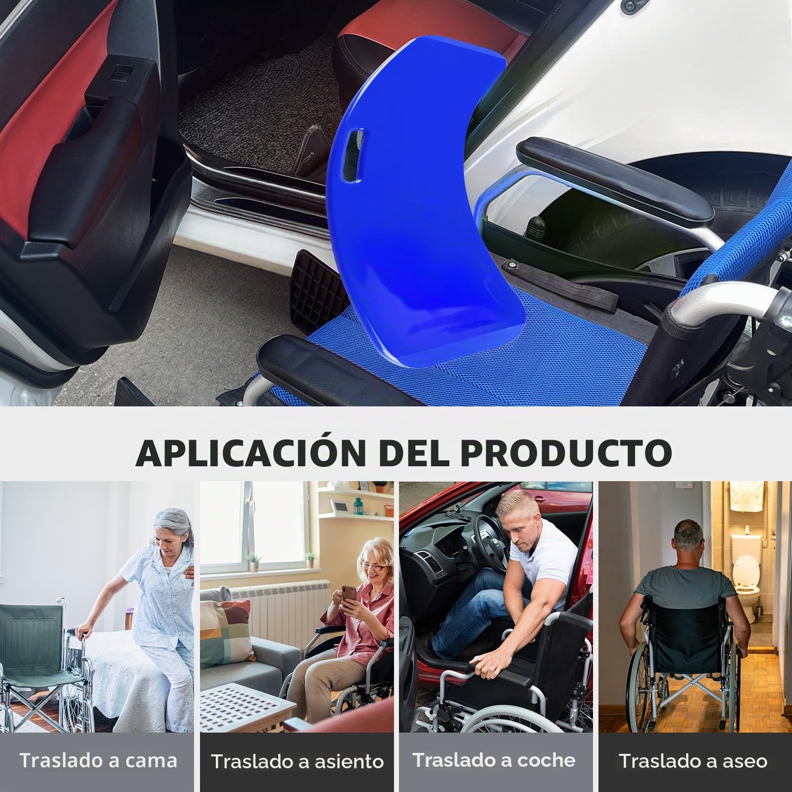 [LOSCHEN]Tabla de transferencia, deslizador para pacientes o Handica de silla de ruedas a la cama, el inodoro, la bañera, el coche - Tabla deslizante con un mango (azul)