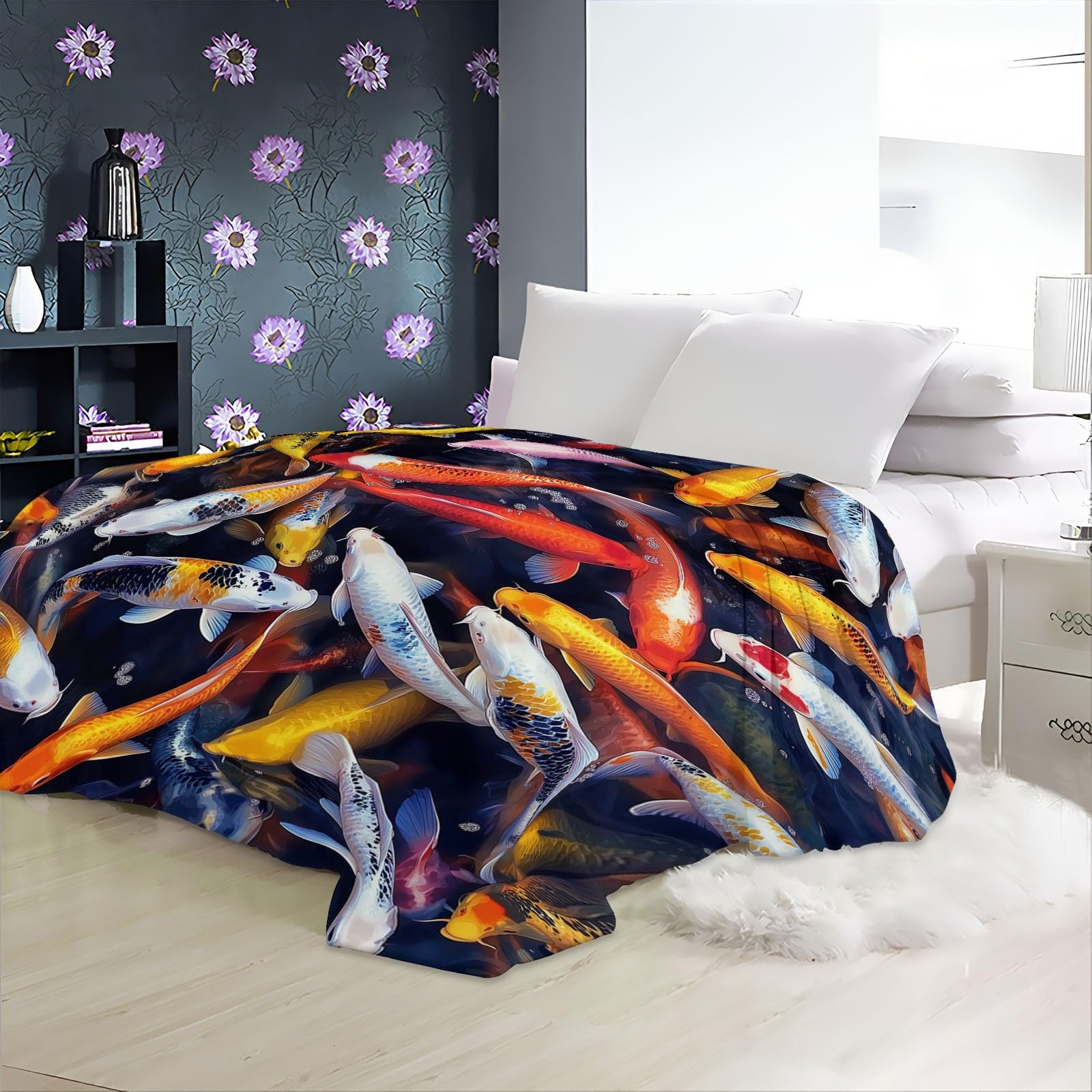 Koce Flanelowe Zwierzęta Karp Koce Kolorowe Drukowane Koce Koc Z Nadrukiem Dla Nastolatków Dorosłych I Koc Na Łóżko Dziecięce Koc Na Sofę 150 x 200 cm Miękki Koc