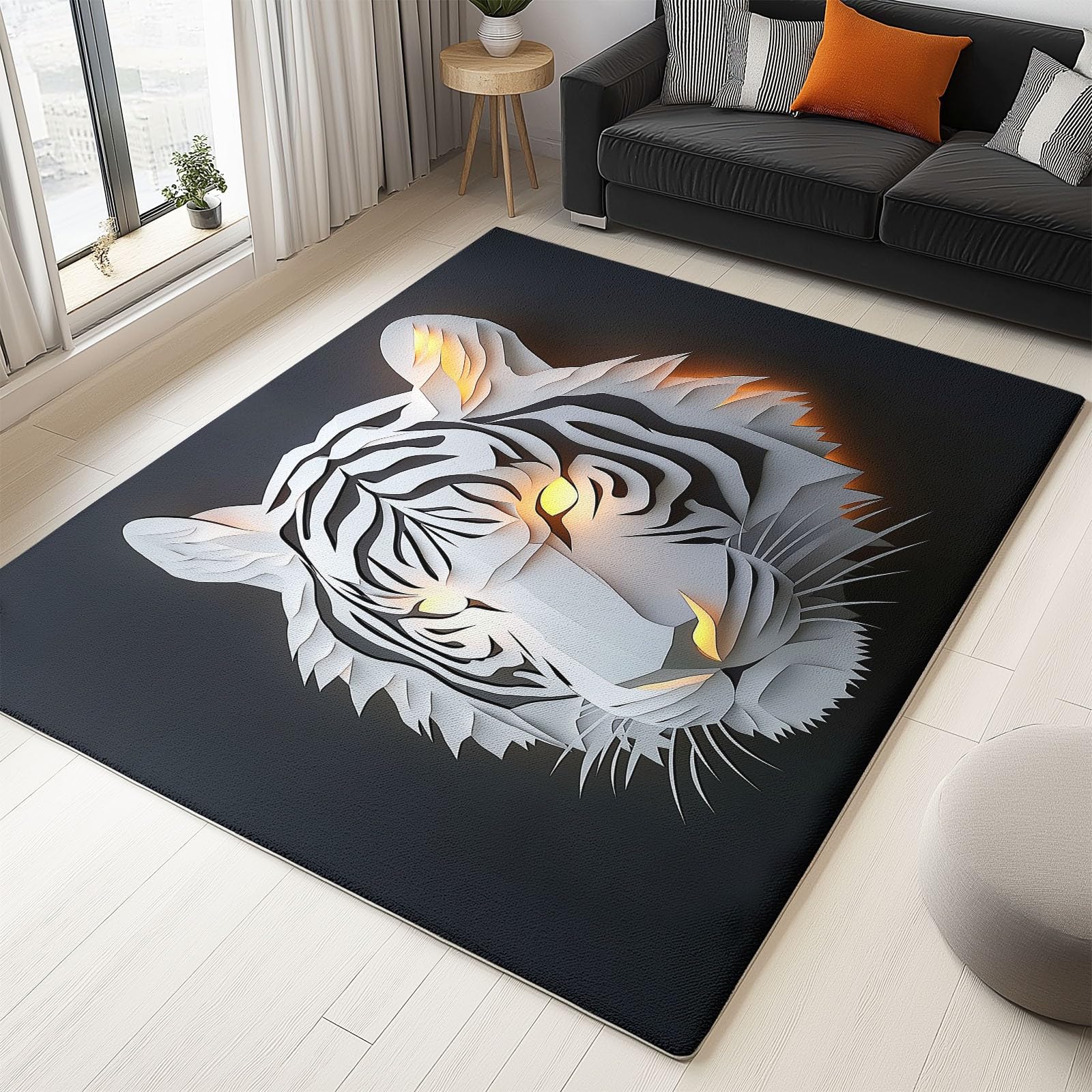 Tapis de chambre enfant et salon au motif tigre blanc abstrait