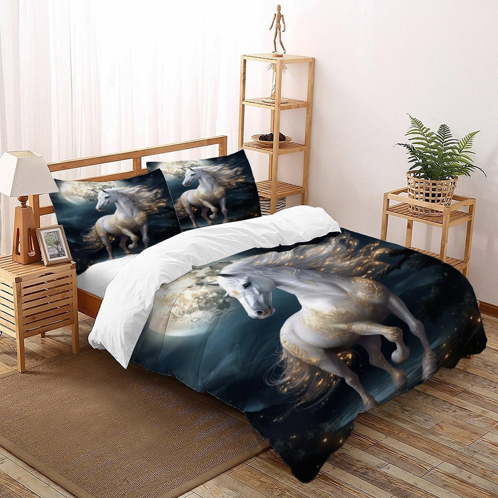 Housse de couette cheval blanc 200x200 avec taies d'oreiller