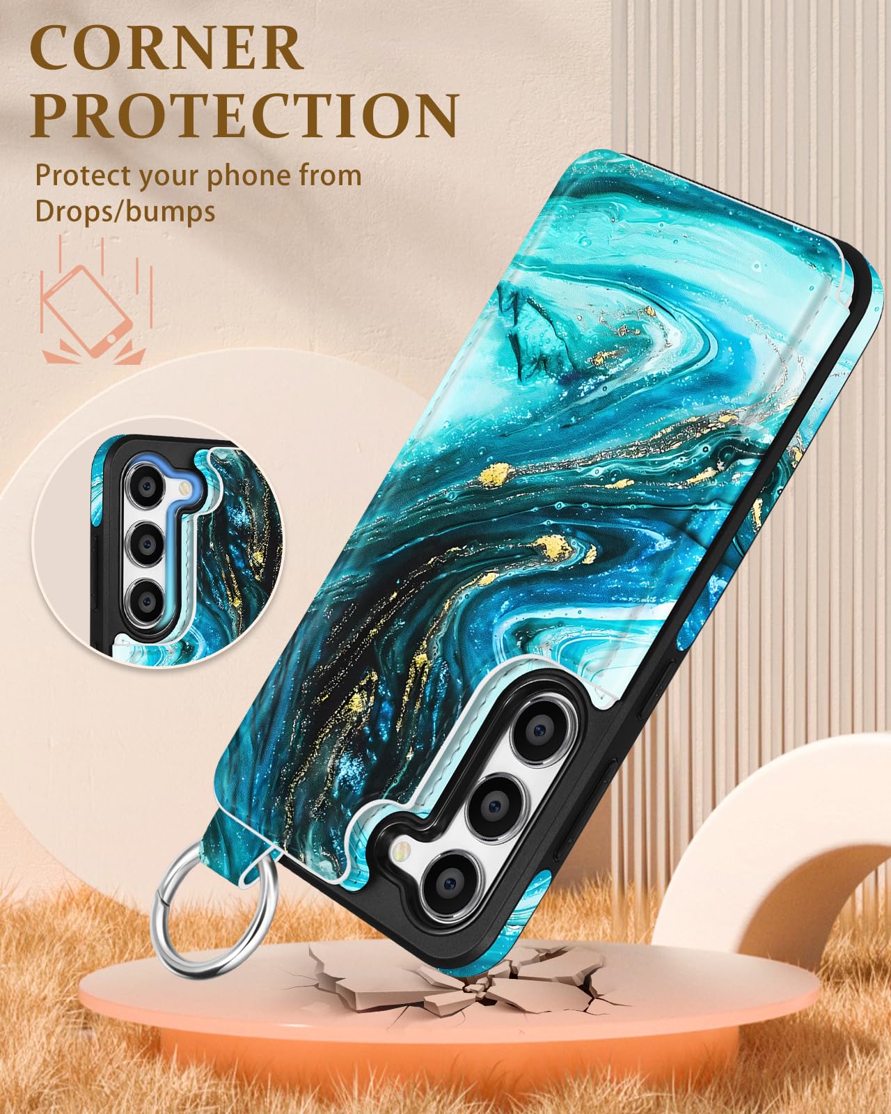 Shorogyt Etui portfelowe na telefon Samsung Galaxy S23, z uchwytem na karty, designerski wzór marmuru, podpórka, magnetyczne zapięcie, z klapką, skórzane etui na telefon S23, dla kobiet, mężczyzn