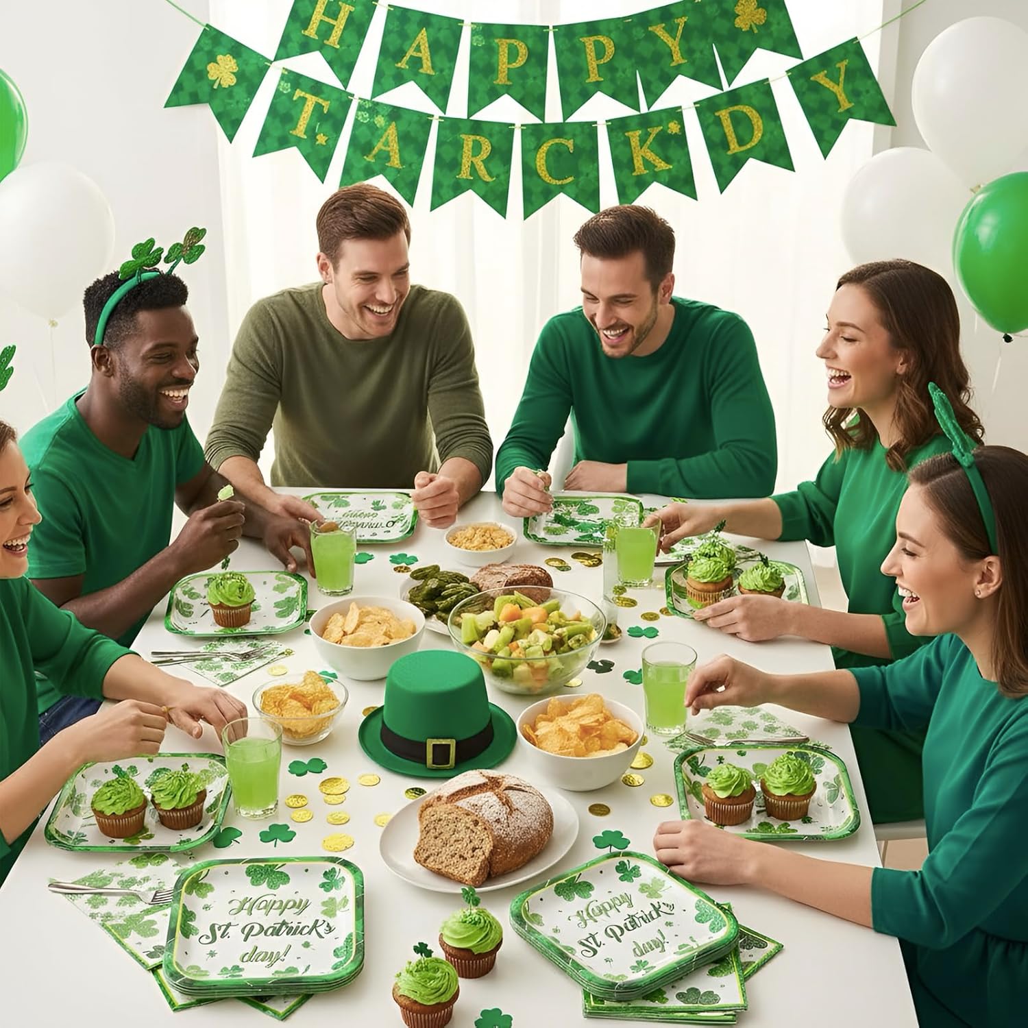 200Pcs St. Patrick’s Plates and Napkins Party Supplies｜7&9inch Green Shamrock Plaid Plates and Paper Napkins｜Disposable Tableware for Happy Patricks Day,50 Guests