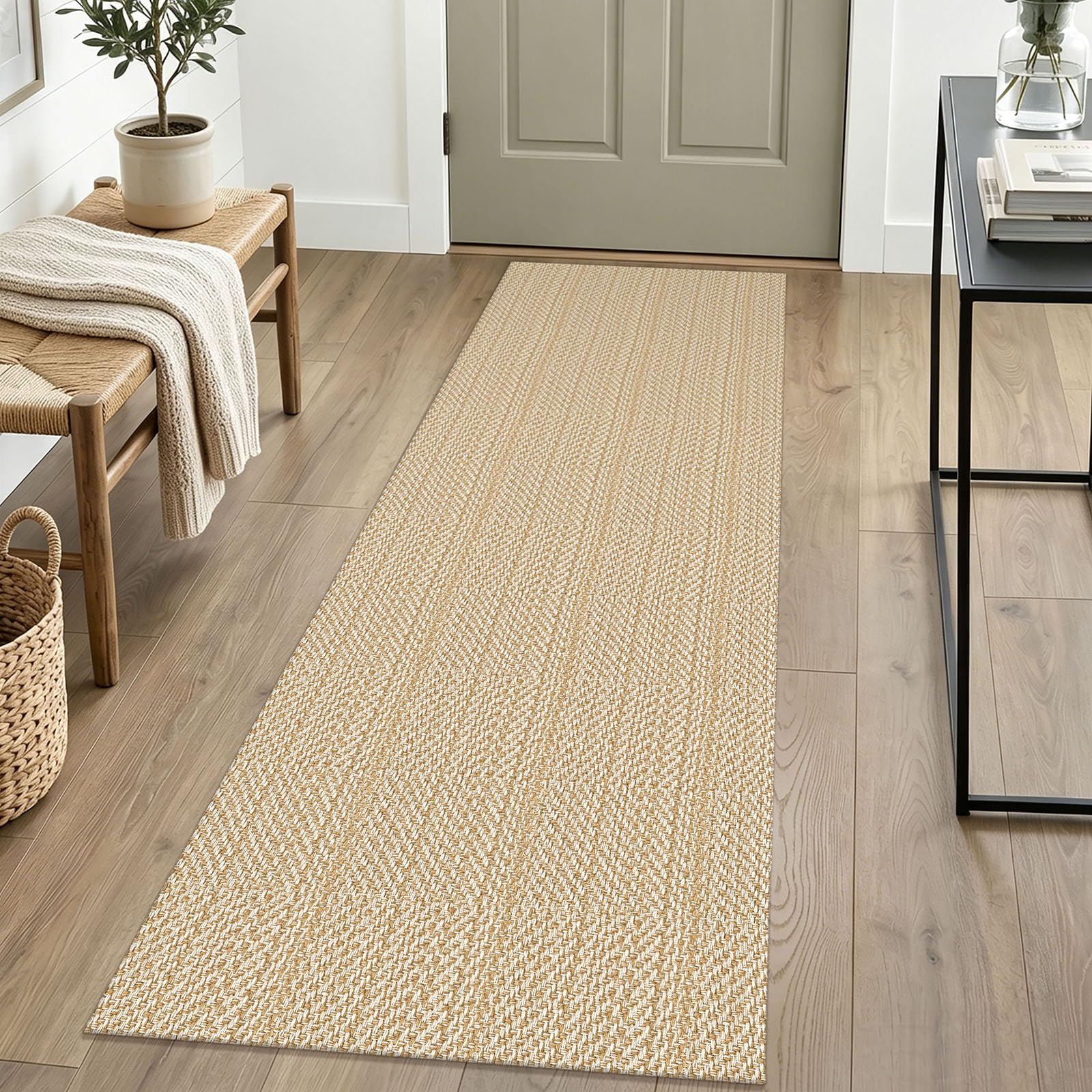 IOHOUZE Washable Runner Rug 2x6 Non Slip Runners for Hallways Entryway Runner Indoor, Kitchen Rugs Woven Cotton Floor Carpet for Kitchen Hall Entrance Bedroom, Warm Beige/Orange/Apricot