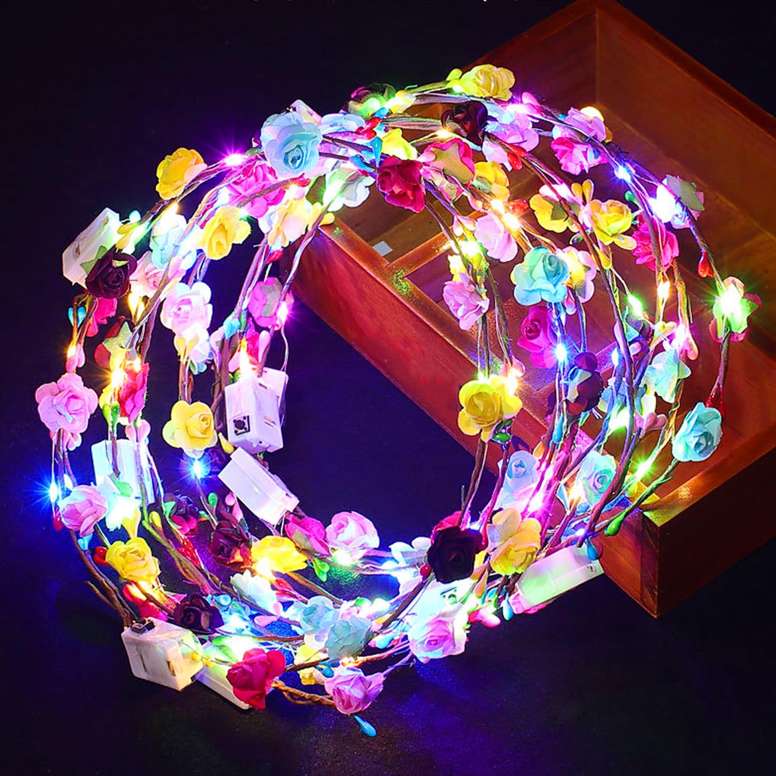 Tundwhite LED diadema flor 12 unidades LED diadema flor floral guirnalda boda, diadema corona LED para mujeres niñas accesorios para el cabello fiesta del festival de boda Navidad