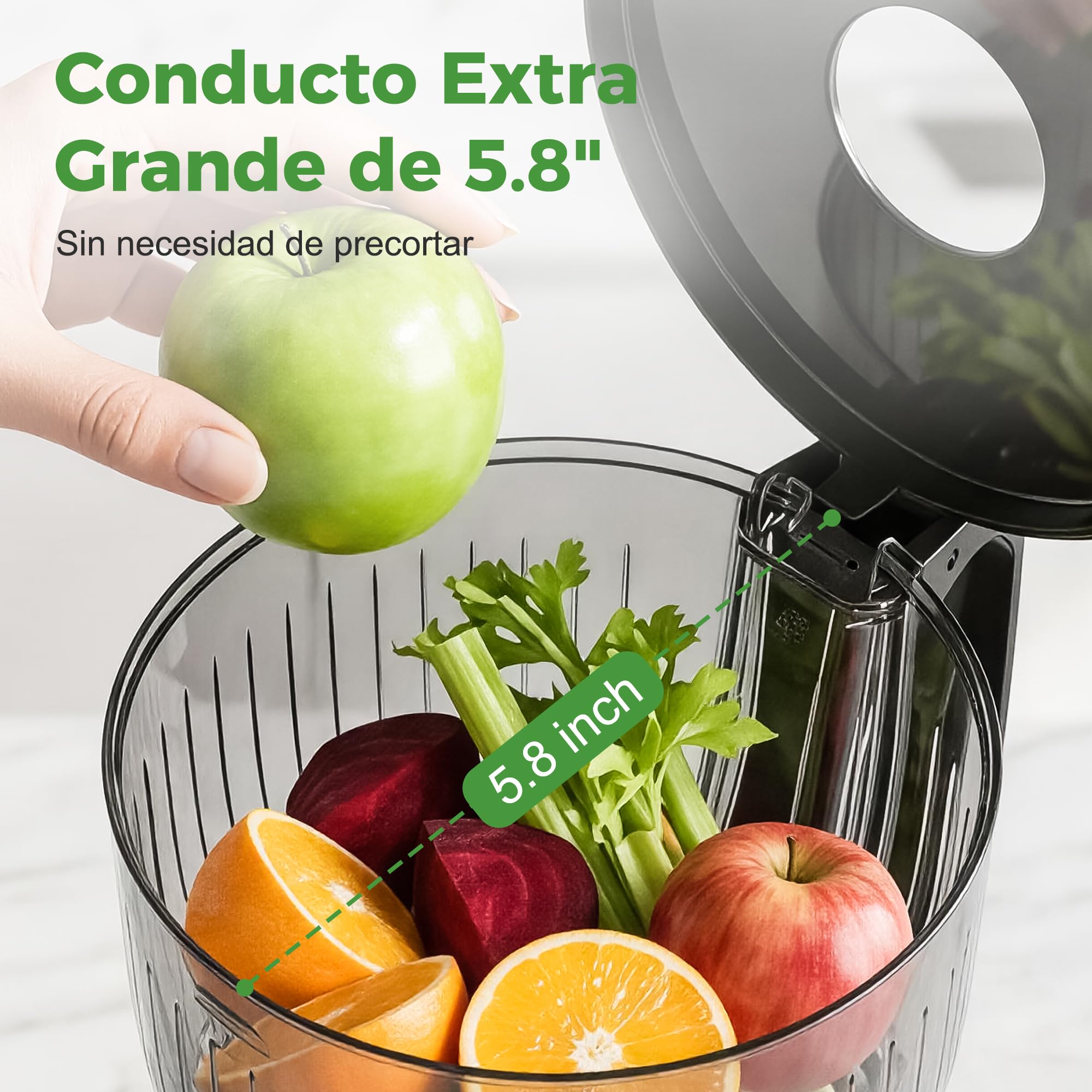 YASHE Extractor de Zumos Lento 300W, Boca 148 mm para Frutas y Verduras Enteras, con Función Marcha Atrás, Motor Silencioso, Sin BPA, Fácil Limpieza