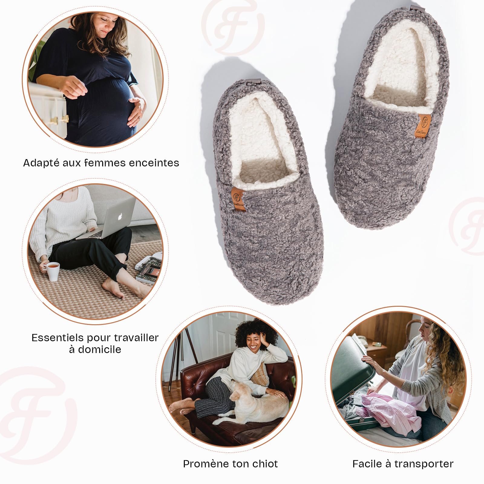 EverFoams Chaussons Femme Chaudes en Mousse à Mémoire Pantoufles Confortables Fausse Laine Hiver - Antidérapantes pour Intérieur/Extérieur