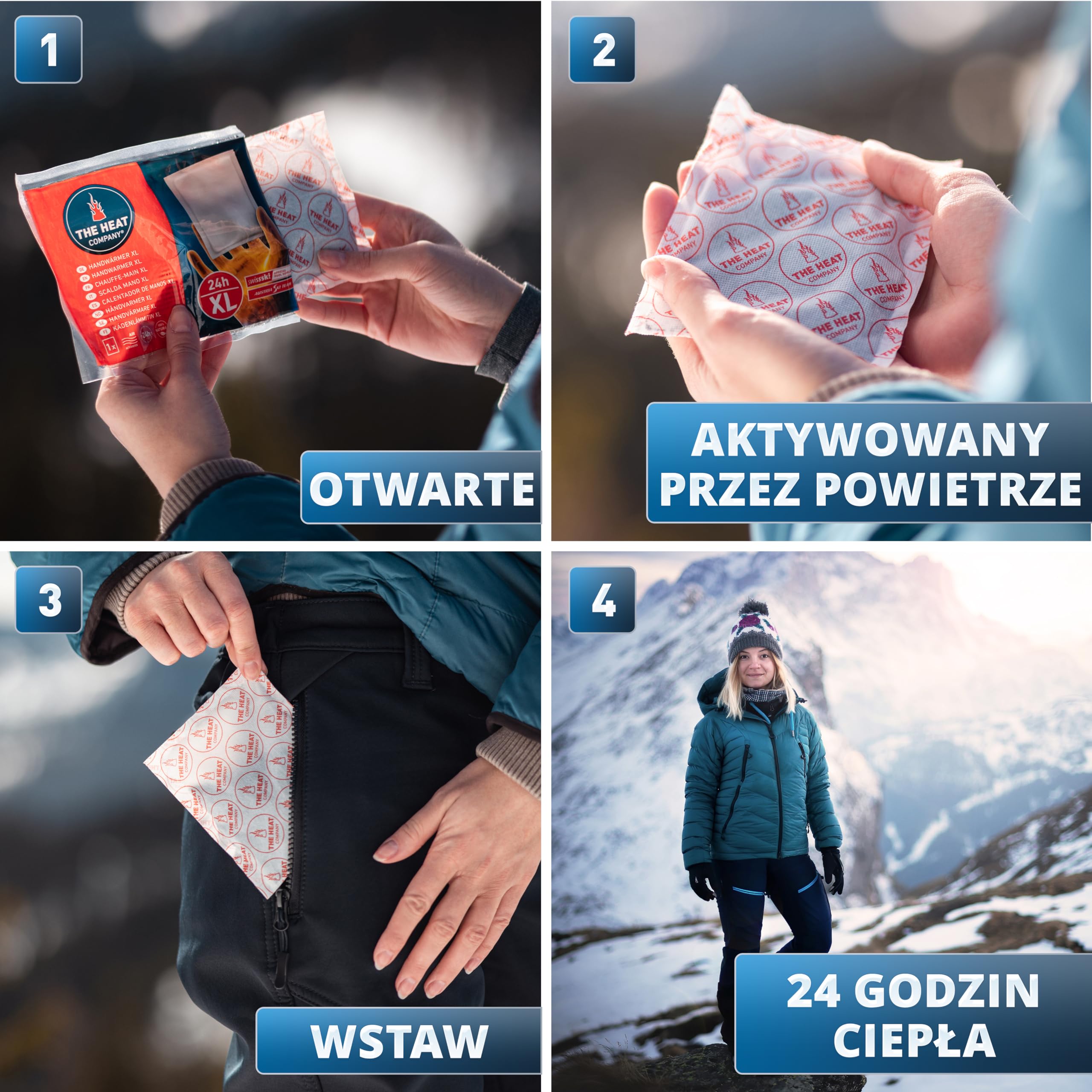 THE HEAT COMPANY Ogrzewacz do dłoni XL – 10 sztuk – bardzo ciepły – duży ogrzewacz do kieszeni – poduszka rozgrzewająca – ciepłe ręce – od razu gotowy do użycia – aktywacja powietrzem – całkowicie naturalny