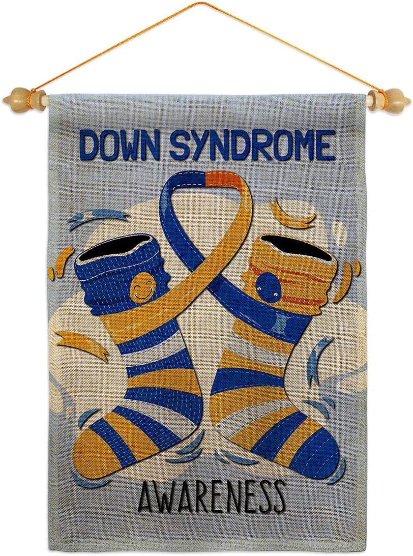 Awareness Down Syndrome Burlap Garden Flag Set Wood Dowel Support Inspirational Survivor Ribbon Prevention Cancer Autism Breast BLM Small Gift Yard House Banner Double-Sided Made In USA 13 X 18.5