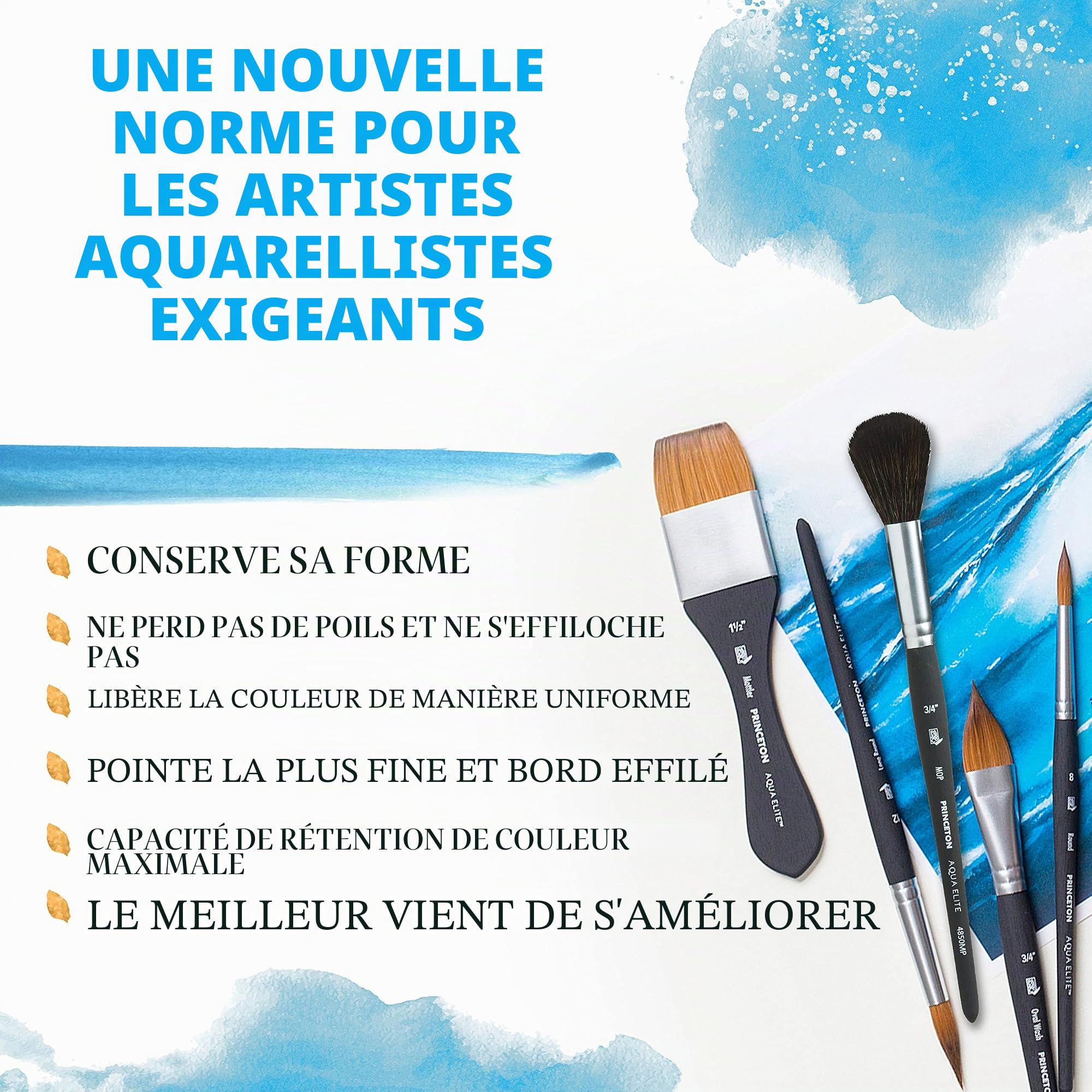 Princeton Aqua Elite - Set de Voyage - 4 pinceaux synthétiques Manche Court pour l'aquarelle séries P4850