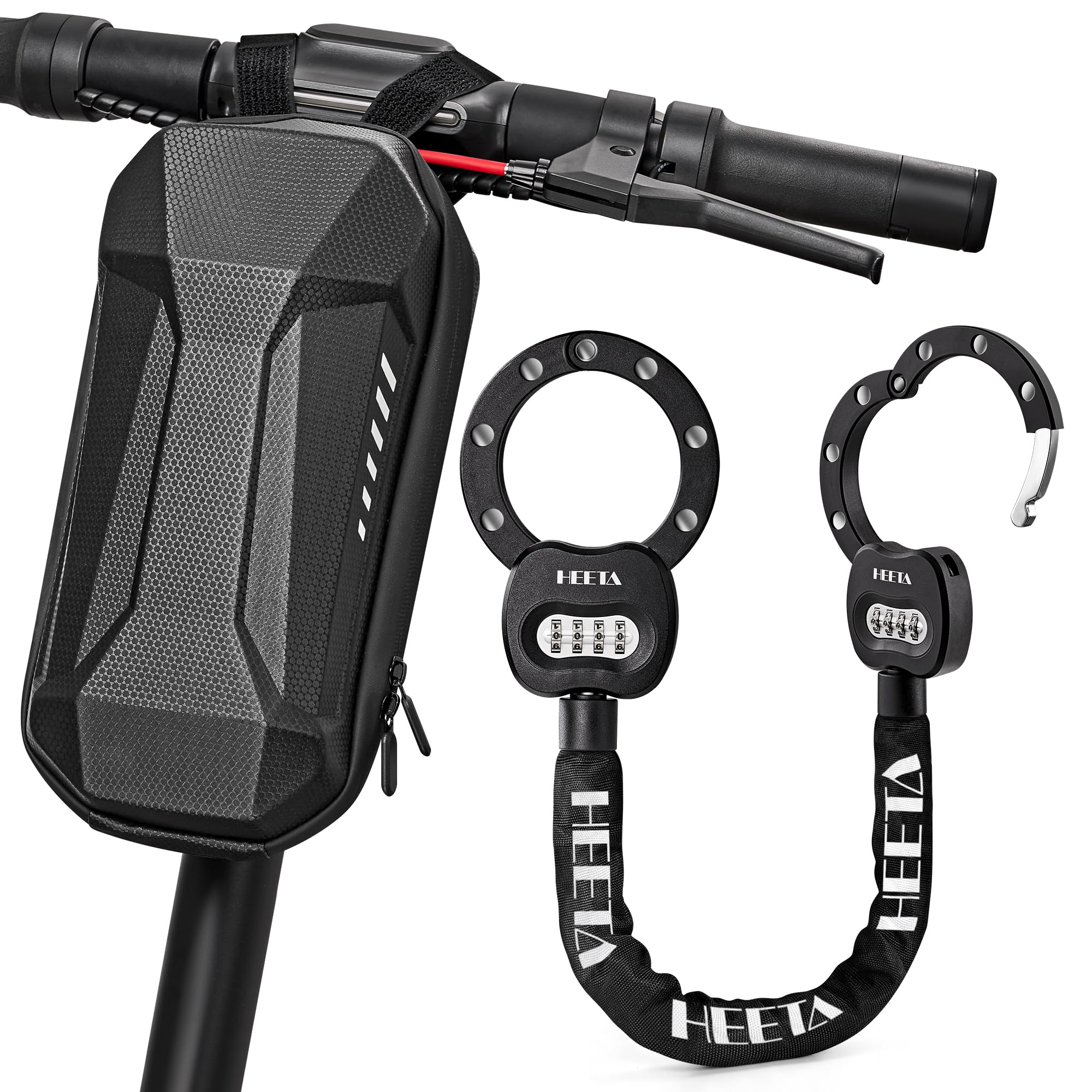 HEETA Electric Scooter Lock Anti Theft with Scooter Bag, 4 Digit Combination Bike Chain Lock, Heavy Duty Security Bicycle Lock Cable Accessories for E