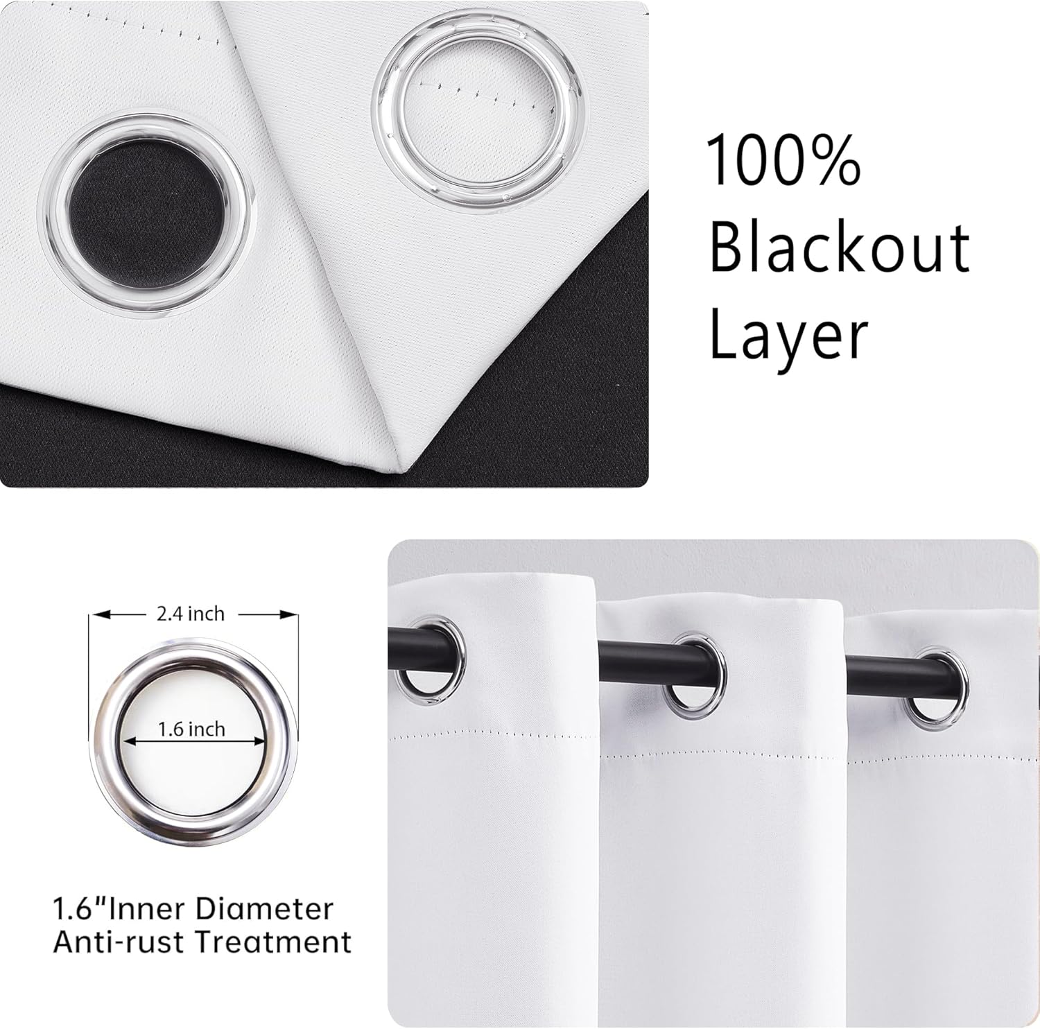 LIMON HOME White Blackout Cafe Curtains 36 Inch Length for Kitchen, Soundproof Window Treatment Black Out Half Curtains for Small Winow, Set of 2 Panels