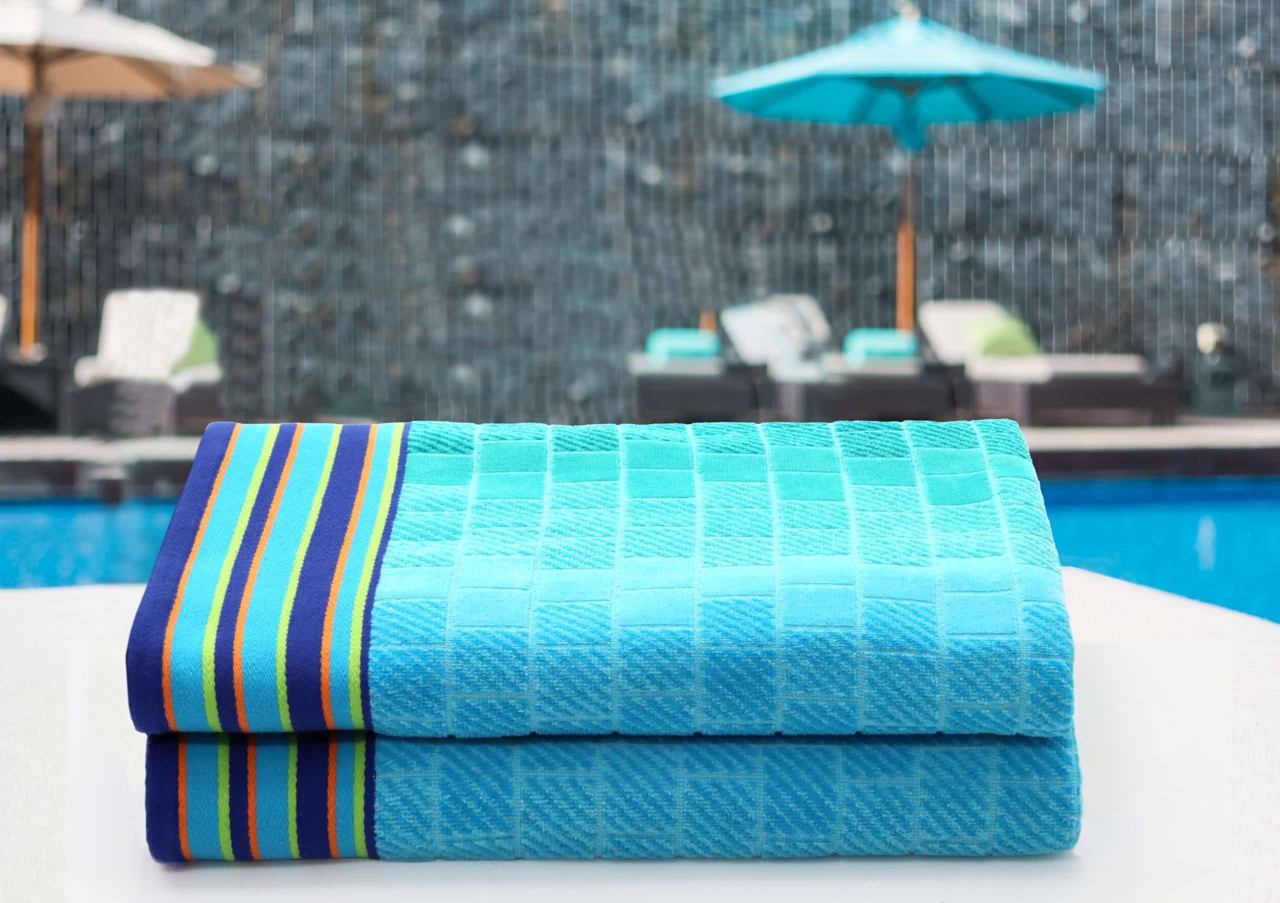 Toalla de playa de gran tamaño – Paquete de 2 toallas grandes y enormes de 35 x 70 – 100% algodón – Toalla de baño de picnic para piscina – terciopelo jacquard de felpa de 450 GSM, 2