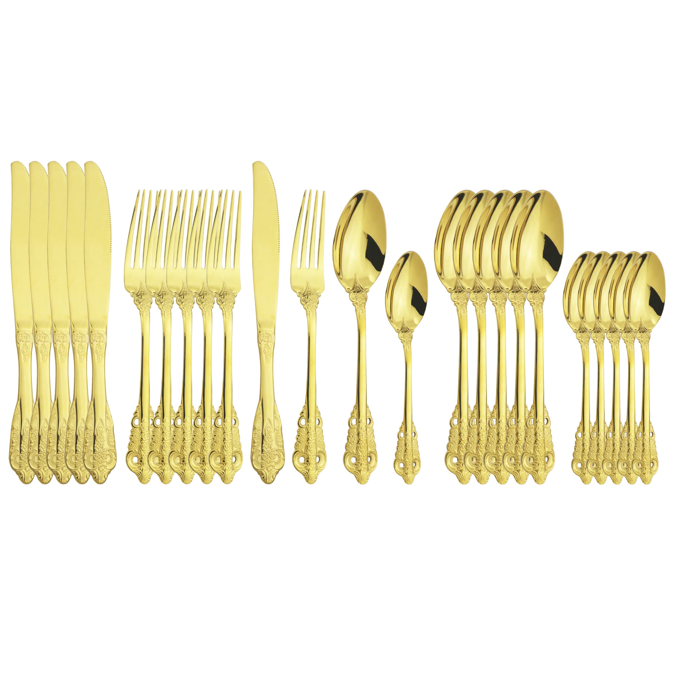 Ensemble de couverts en argenterie, ensemble 24 pièces acier inoxydable 304, vaisselle, couteaux, fourchettes, cuillères, cuisine, or
