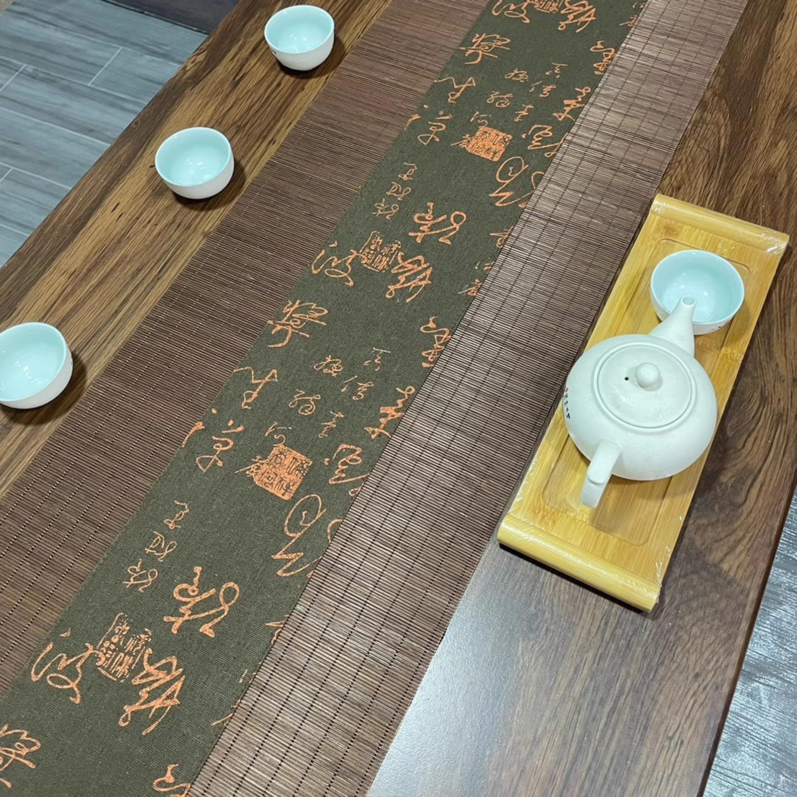 Antique Bamboo Woven Table Runner Outdoors Decor Tea Table Mats，Brown Washable Placemats For Wooden Dining Table Runners(Size:30×90cm)