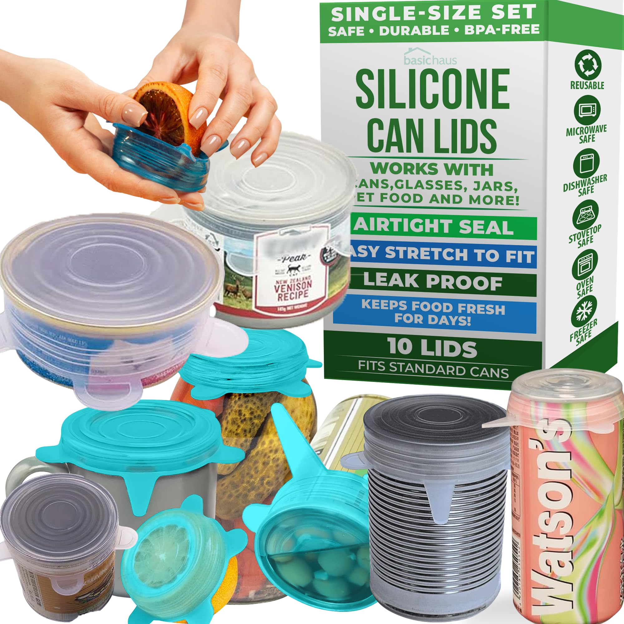 Reusable Silicone Can Lids – 2.6 Inch Can Covers for Dog &amp; Cat Food – Universal Fit - Airtight Stretch Lids for Pet Food Cans, BPA-Free, Dishwasher Safe – 10 Pack