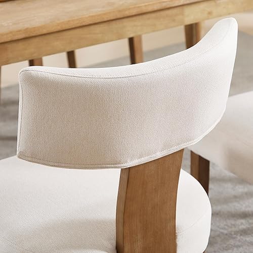 Miniatura 3 de Juego de 2 sillas de comedor modernas, tapizadas de tela de lino con respaldo curvo, cómodas sillas de madera para sala de estar, oficina en casa,