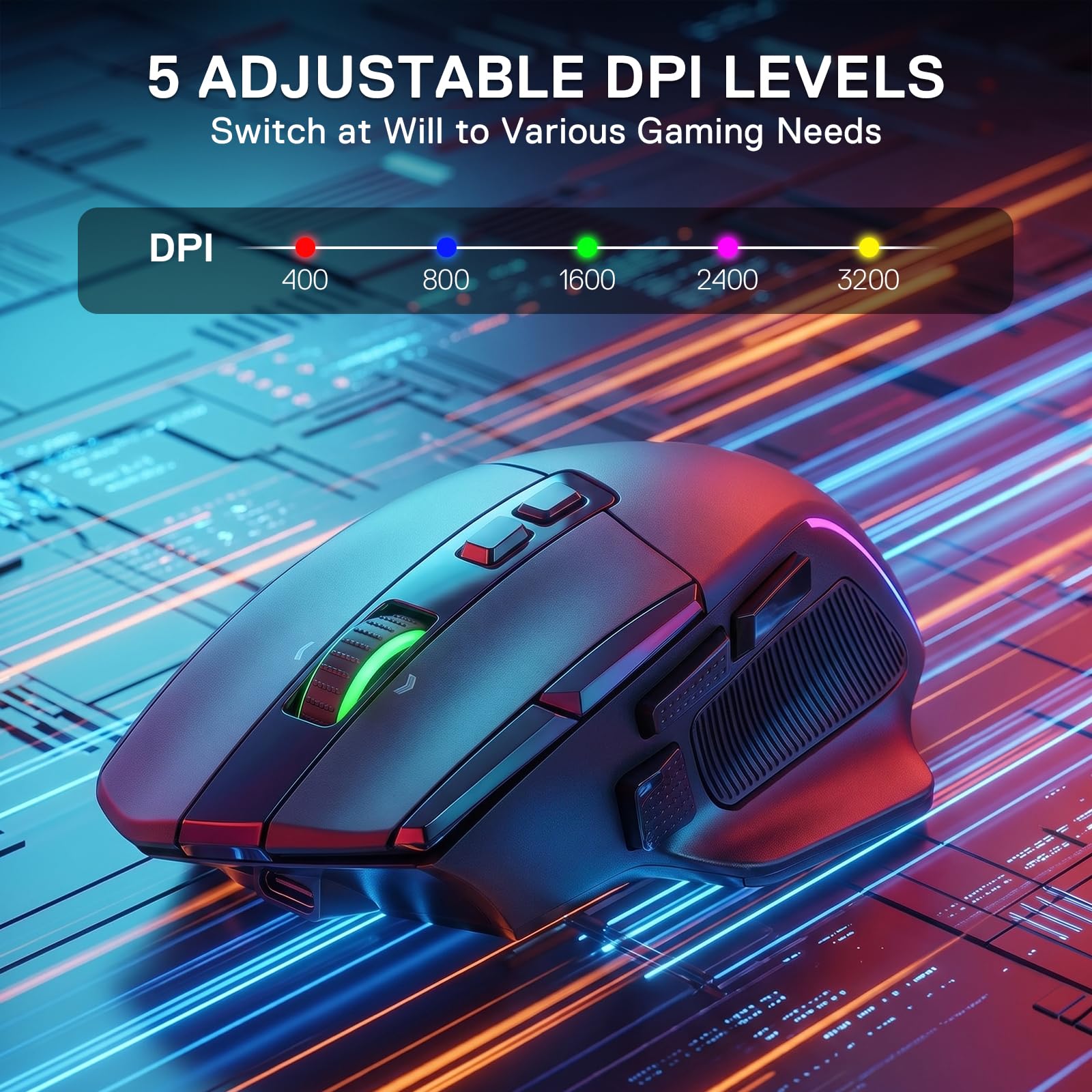 Redragon M925 Pro Souris Gamer sans Fil Optique RGB, DPI Max 26000, 10 Boutons Programmables, Molette Ultra-Rapide, Logiciel de Personnalisation des Raccourcis et DPI, Couleur Noire