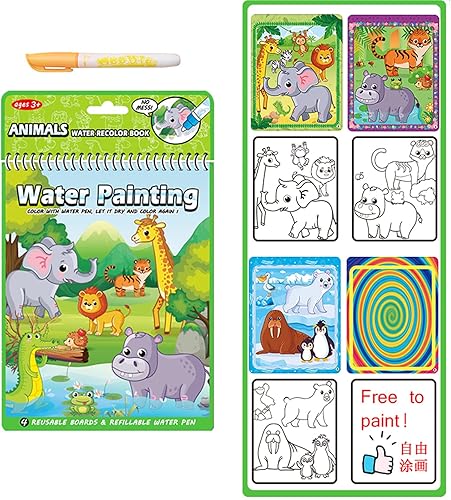 Miniatura 8 de LEFIMOT Paquete de 3 libros para colorear al agua para niños pequeños, libros reutilizables de pintura con agua para niños de 3 a 5 años, libro