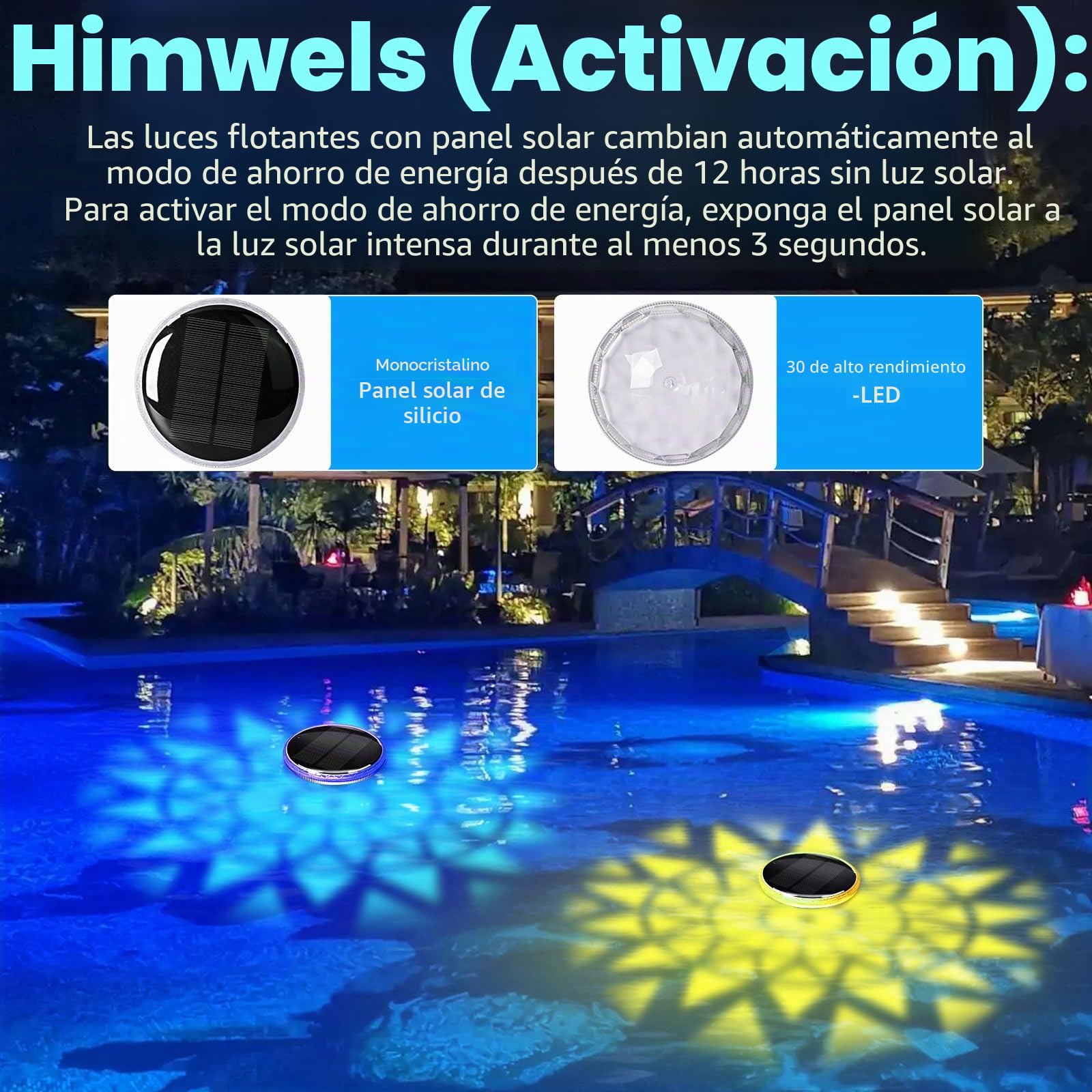 2 luces Luces Solares Subacuáticas para Ppiscina con Control Remoto, Paquete de Flotantes para Piscina 12 Modos de Color, Temporizador, Luces Flotantes para Piscina, Bañera, Acuario, Jardín