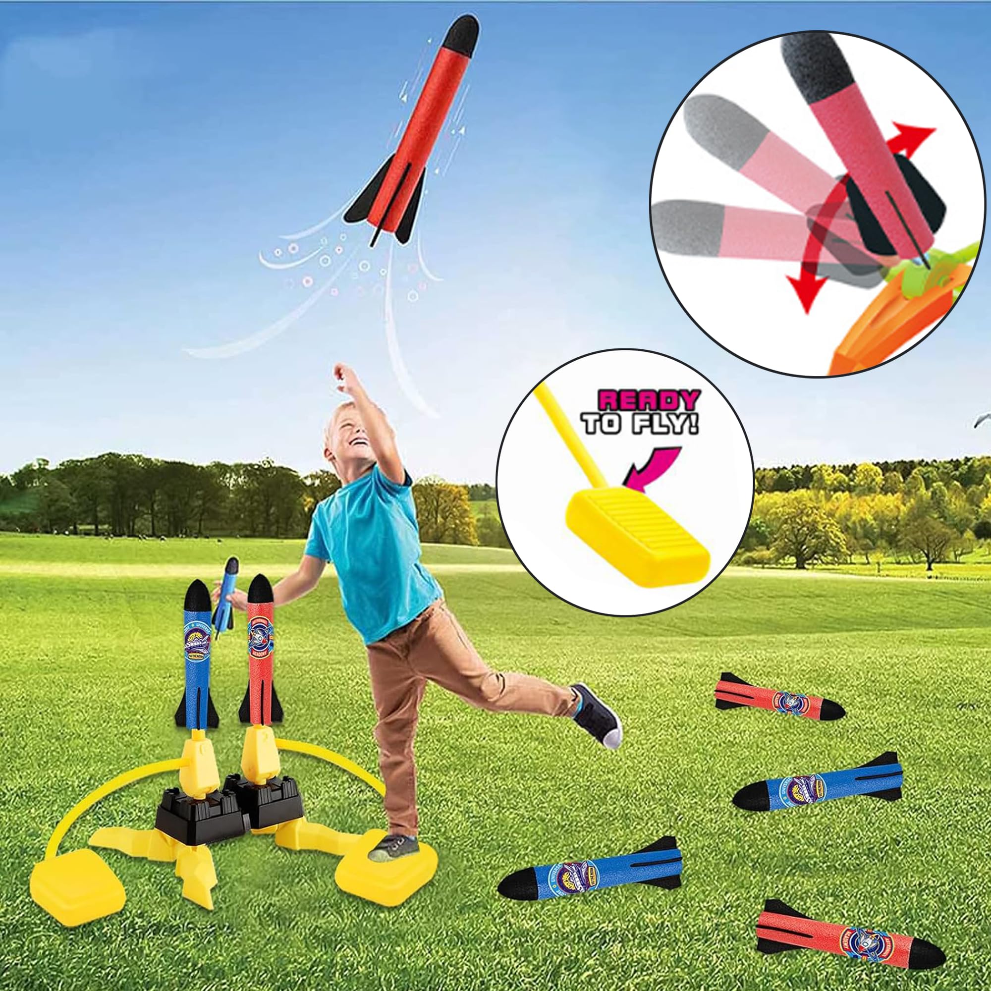 Razzo Spaziale Giocattolo, Lanciarazzi Bambini Gioco a Due Giocatori con 6 Razzi di Schiuma, Lanciarazzi Giocattolo per Giochi Regalo Bambino 4 5 6 7 8 9 10 Anni Maschio