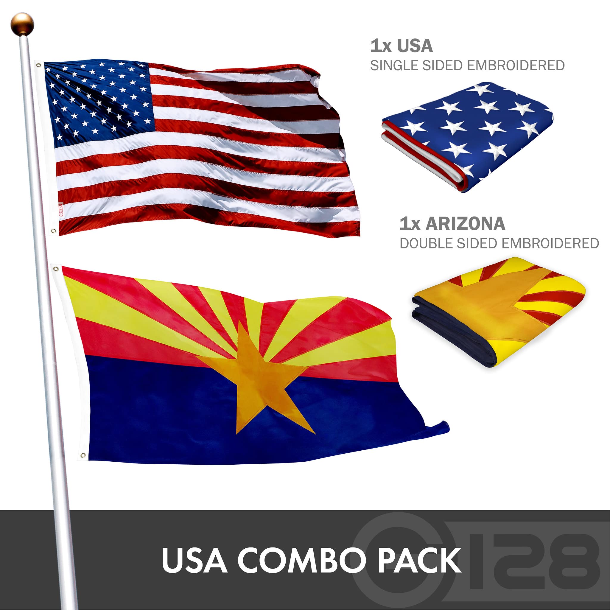 Amazon.com : G128 Combo Pack: USA American Flag 3x5 Ft Embroidered