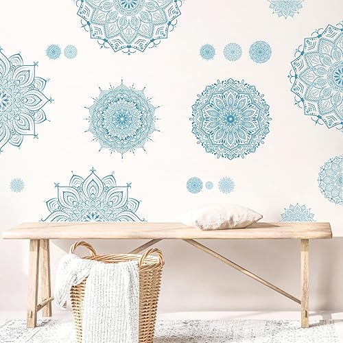 Miniatura 36 de Kazova Calcomanía de pared de mandala, calcomanías de pared de mandala de loto, calcomanías de pared de flores extraíbles para despegar y pegar