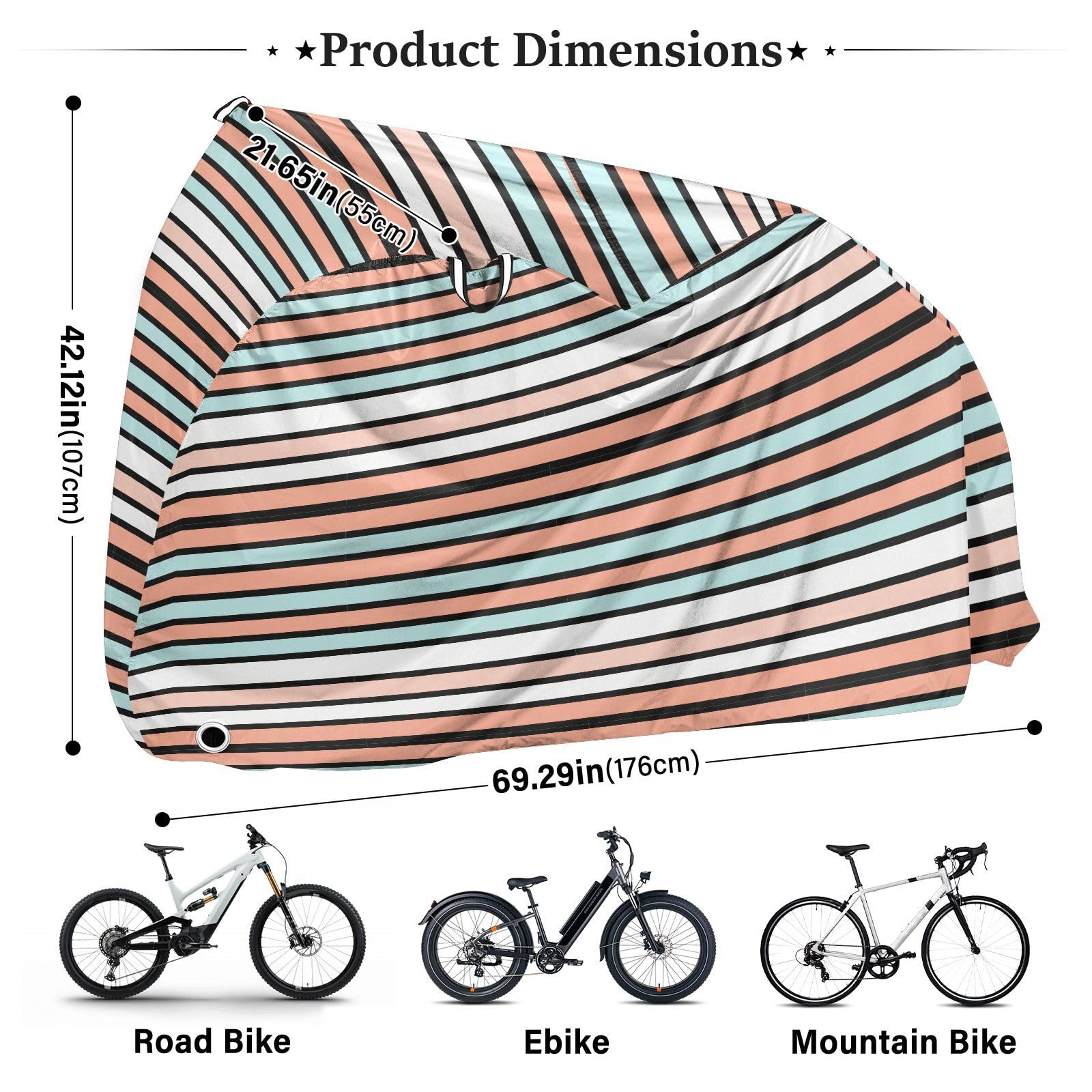Housse de vélo d'extérieur imperméable à rayures noires et bleues taupe
