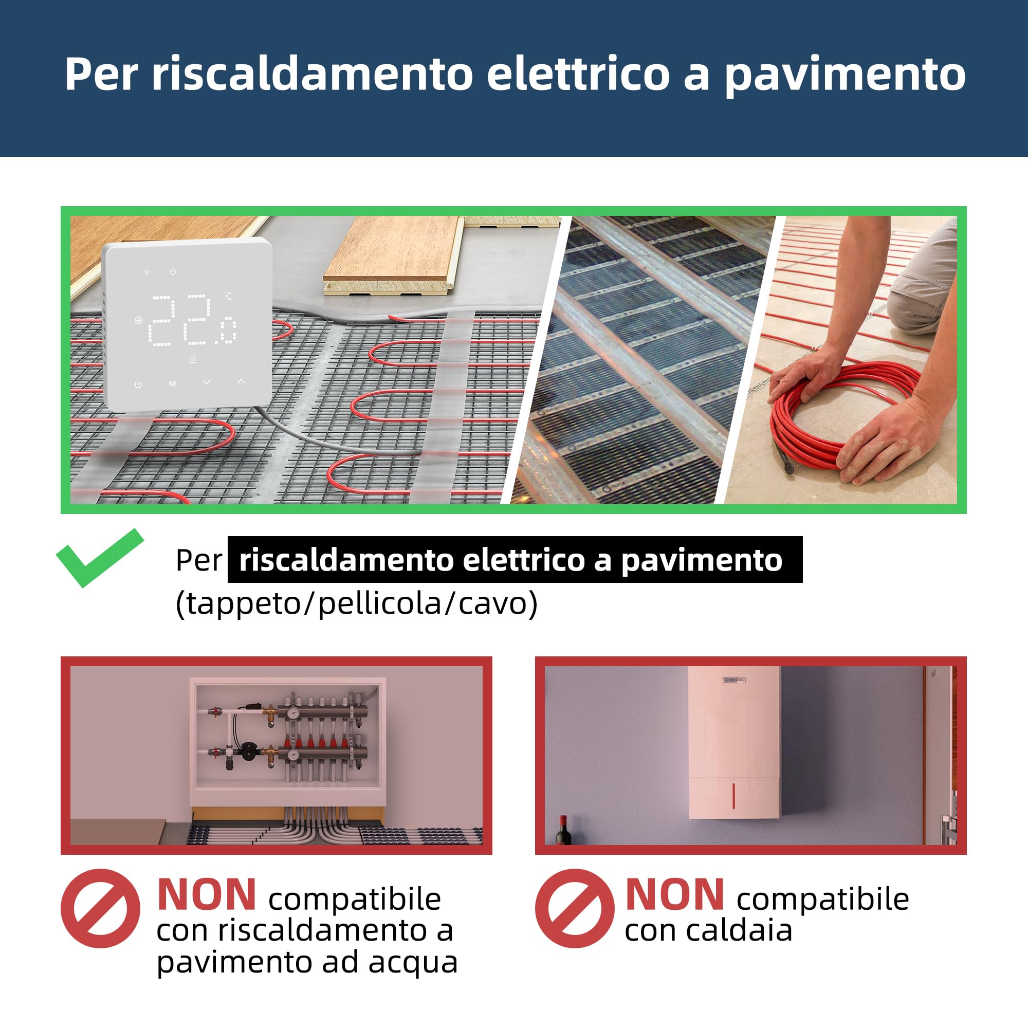 Beok Termostato elettrico per riscaldamento a pavimento WiFi Termostato di riscaldamento programmabile a giorno con sensore, compatibile con Tuya Alexa