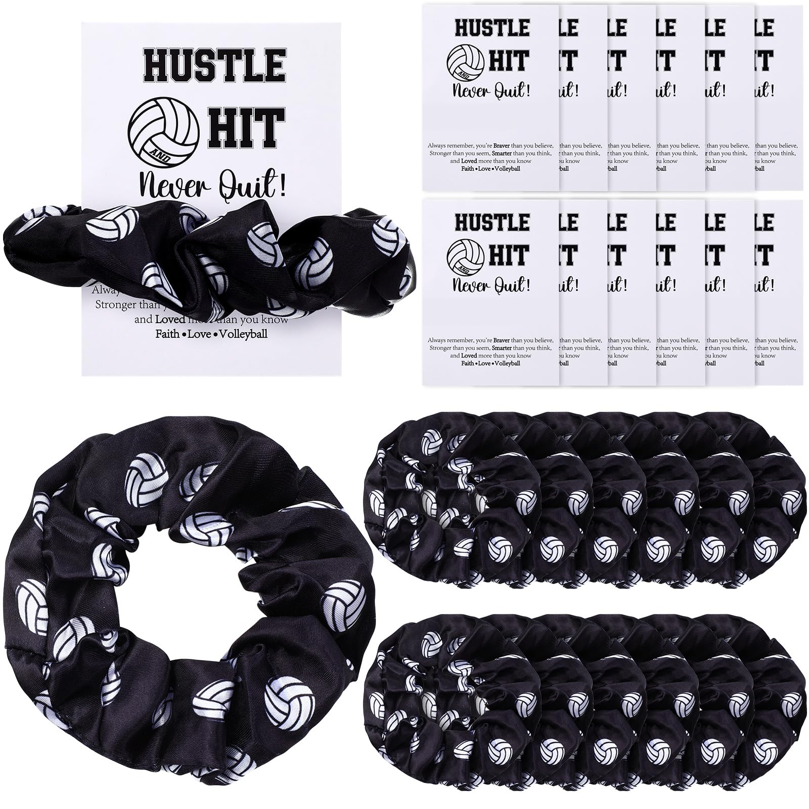 12 Volleyball Gift Set Volleyball Sport Hair Scrunchies and Cards Silk Satin Elastic Hair Ties Hair Bands Ponytail Holders Volleyball Gifts for Team Players Teens Girls Friends and Family