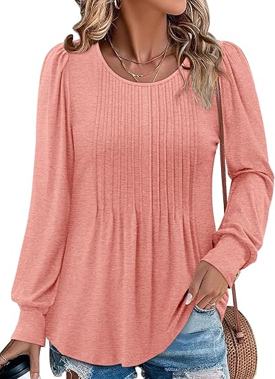 BETTE BOUTIK Long Sleeve Shirts for Women Fall Tops Dressy Blouses Crewneck Tunic Tops for Leggings S-3XL