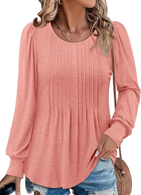 BETTE BOUTIK Long Sleeve Shirts for Women Fall Tops Dressy Blouses Crewneck Tunic Tops for Leggings S-3XL